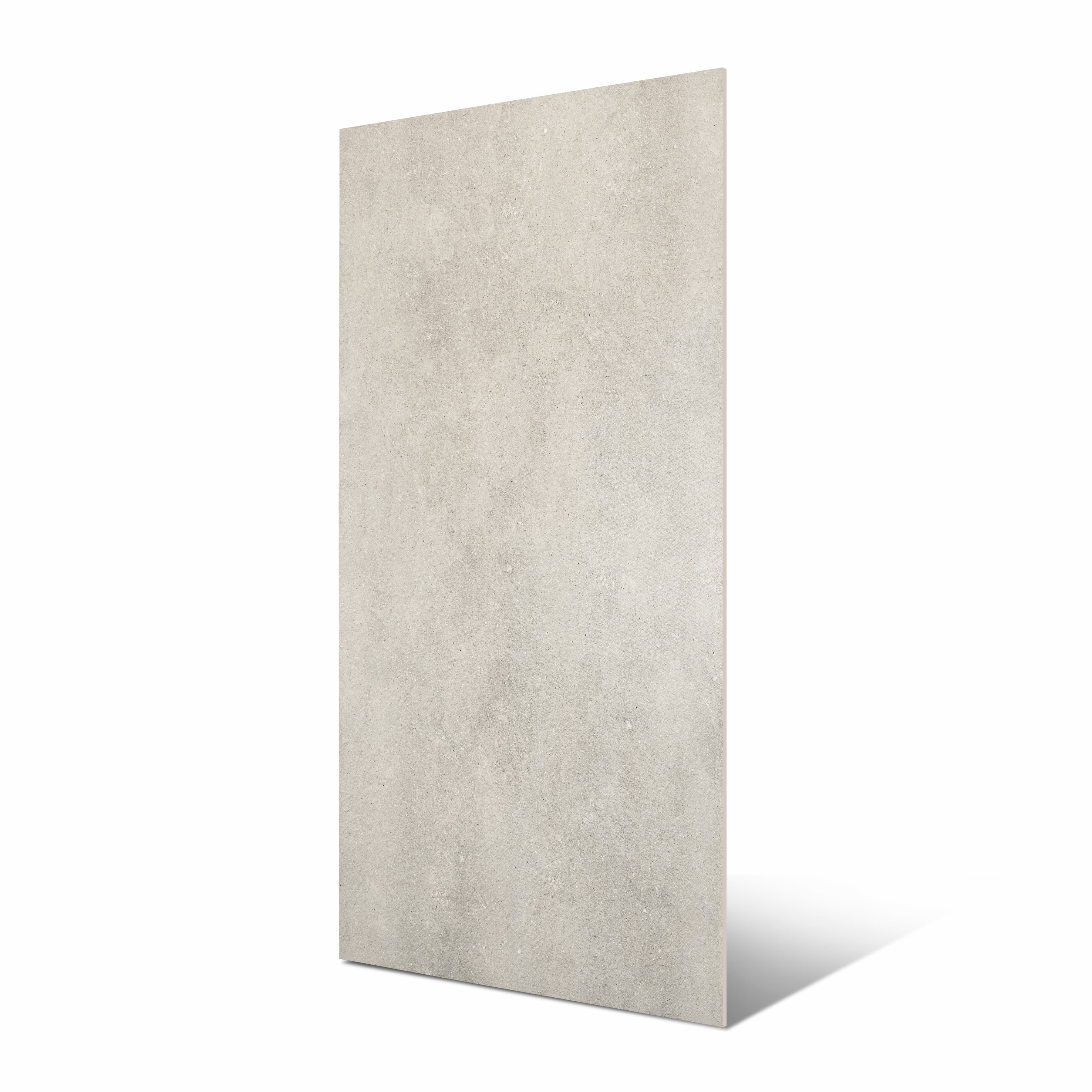Element Arsenica Grey large format porcelain slab angled view highlighting matte concrete-look finish, subtle weathered texture, and rectified edges