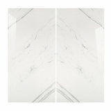 Statuario Platina BM porcelain slab flat view showing pure white statuario marble surface with bold diagonal grey veins and subtle wispy detailing