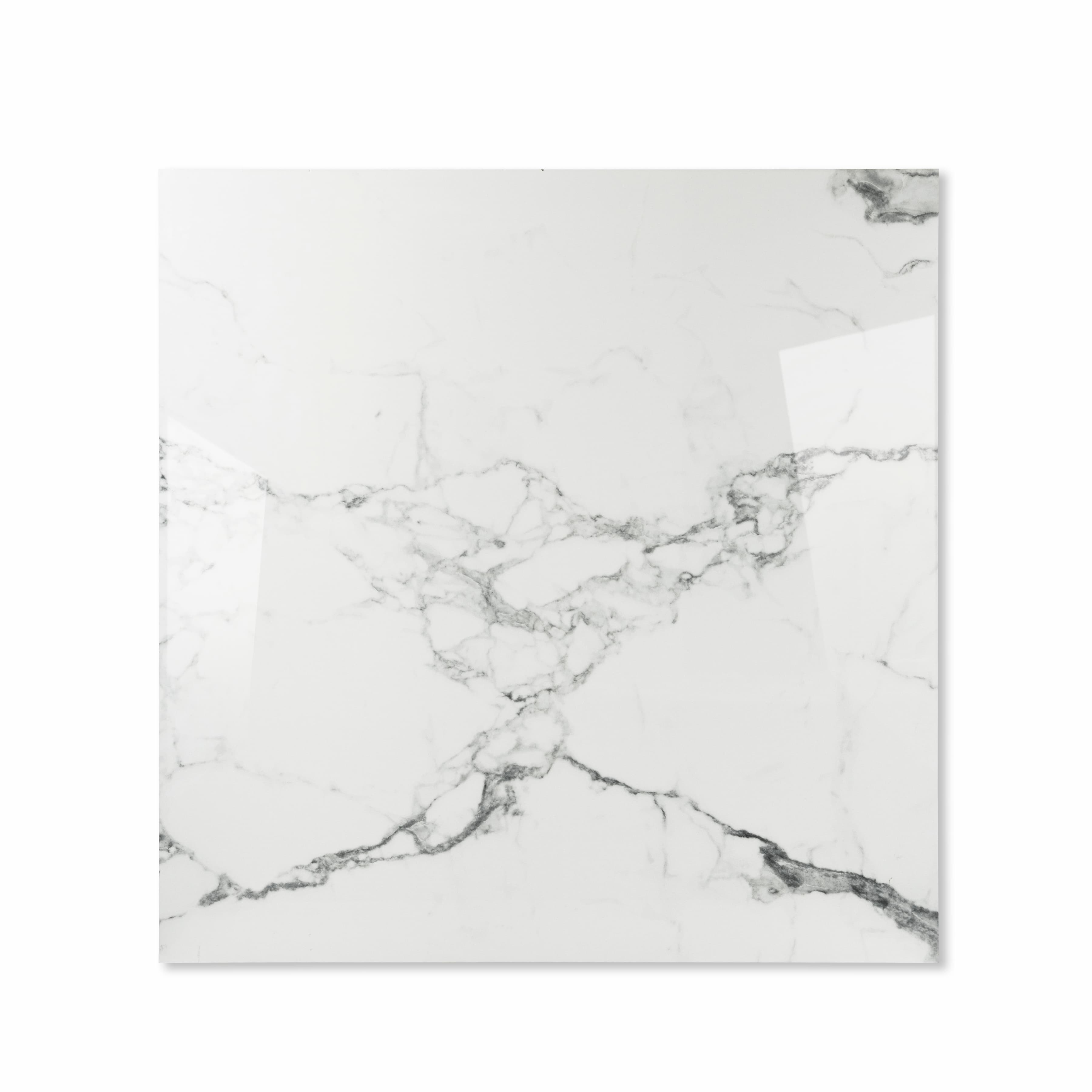 Statuario Krypton glossy porcelain tile 120x120cm displayed on easel against luxury marble backdrop for UAE interior design