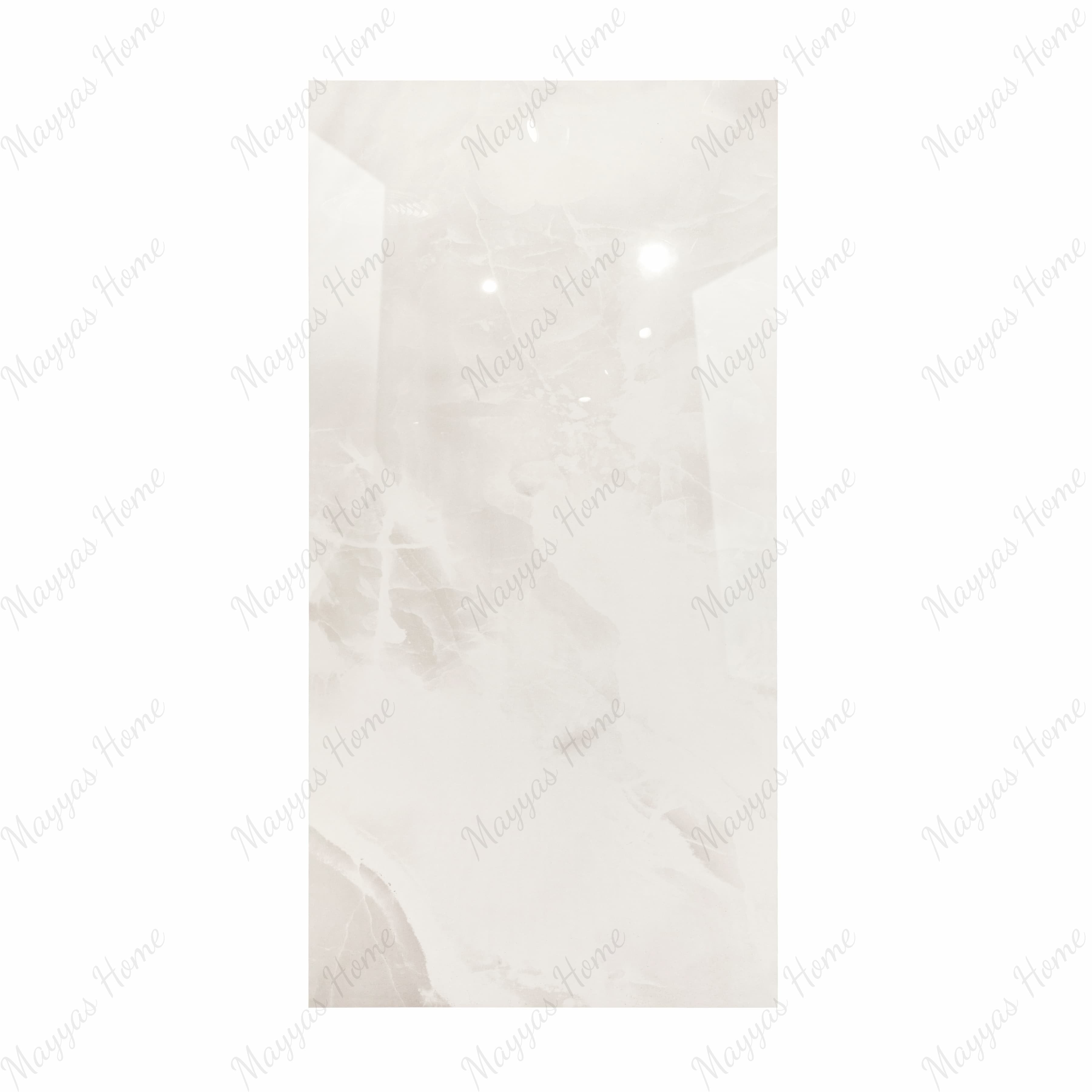 White Onyx 120x240cm glossy porcelain tile with onyx marble effect. Durable 9mm design, ideal for walls, floors, and elegant interiors.