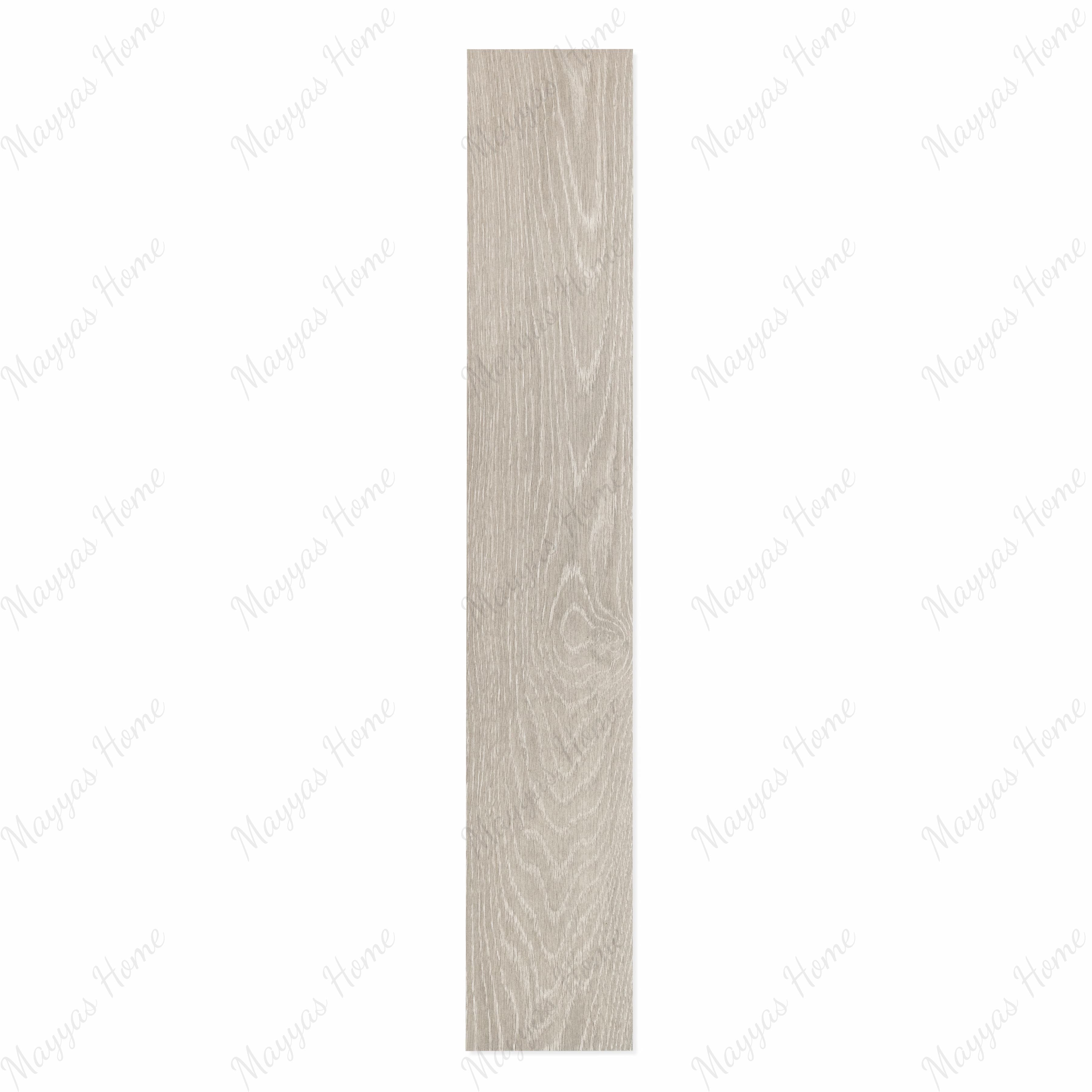 Vero White Ash porcelain plank flat view showing soft whitewashed ash wood grain with natural knots and pale grey tonal detailing