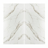 Calacatta Gold BM Matte porcelain slab flat view showing bright white marble surface with dramatic sweeping grey veins and subtle golden mineral accents