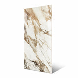 Macchia Vechia BM large format porcelain slab angled view highlighting polished marble finish, dramatic earth-toned veining, and rectified edges