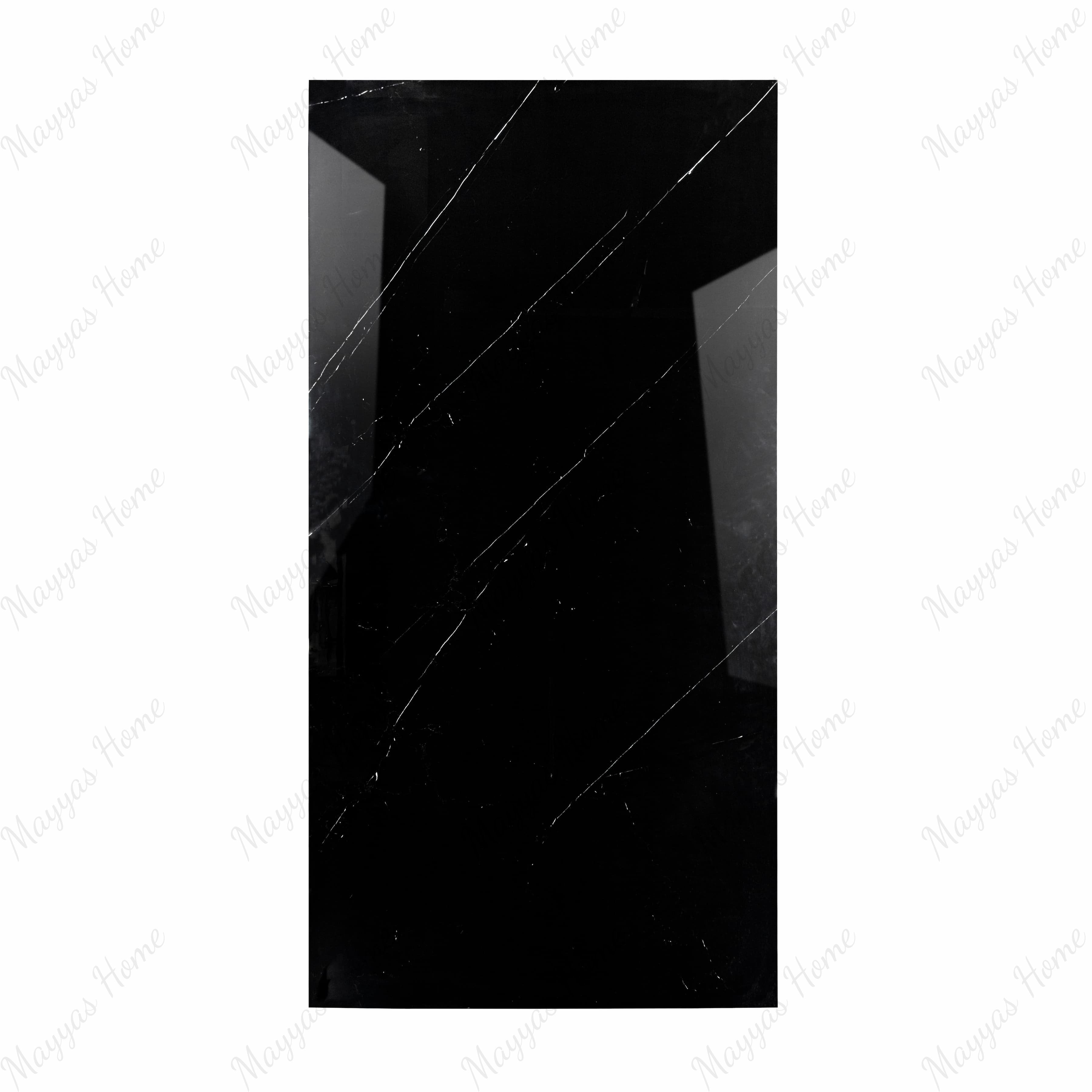 Opium Black 120x240cm glossy tile with deep tones and a mirror-like finish. Perfect for creating bold, elegant, and luxurious interior spaces.