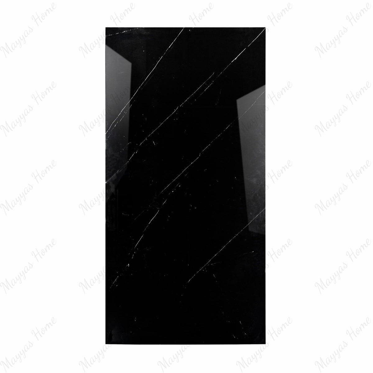 Opium Black 120x240cm glossy tile with deep tones and a mirror-like finish. Perfect for creating bold, elegant, and luxurious interior spaces.