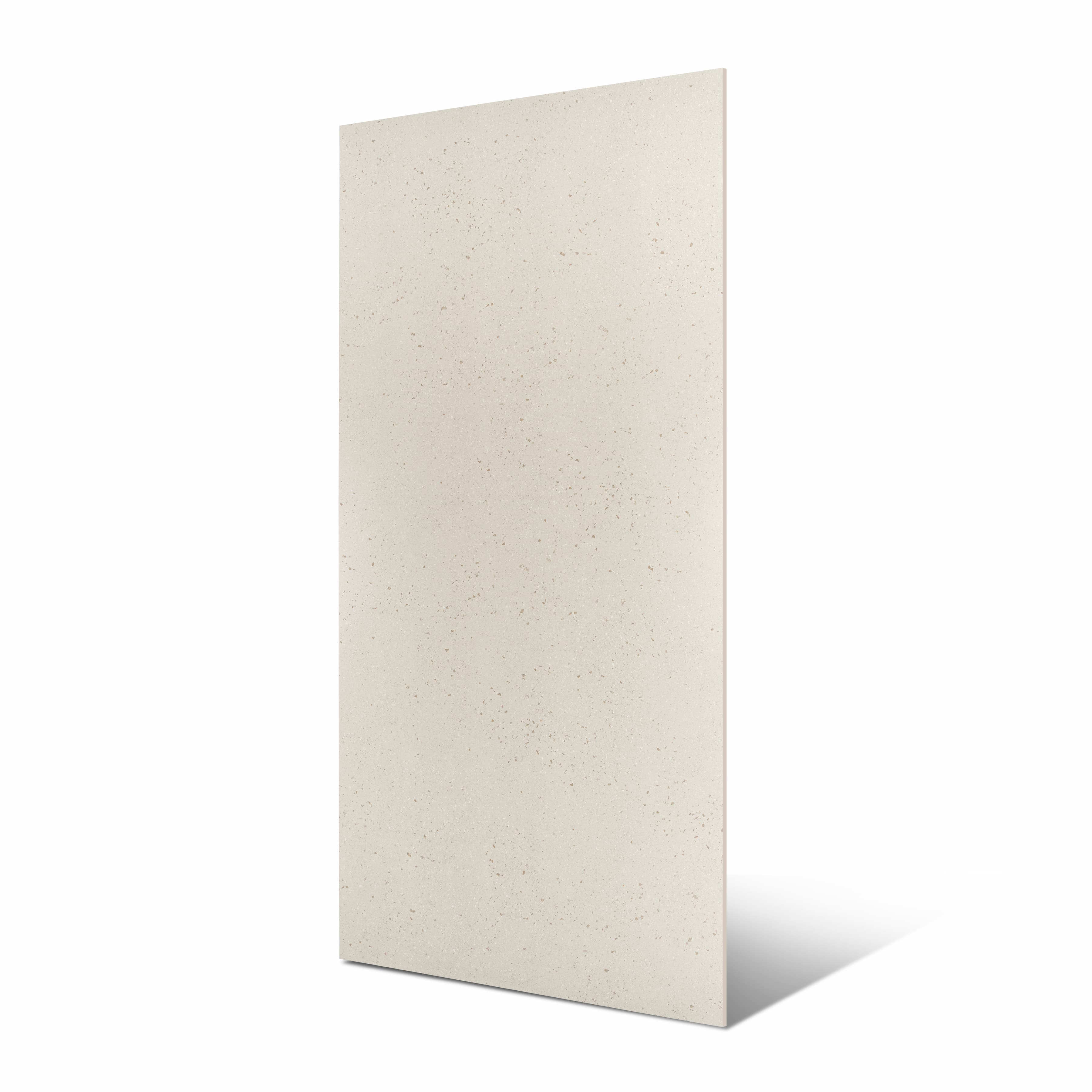 Berline Beige porcelain slab flat view showing soft cream surface with delicate scattered terrazzo flecks and warm sand tonal finish