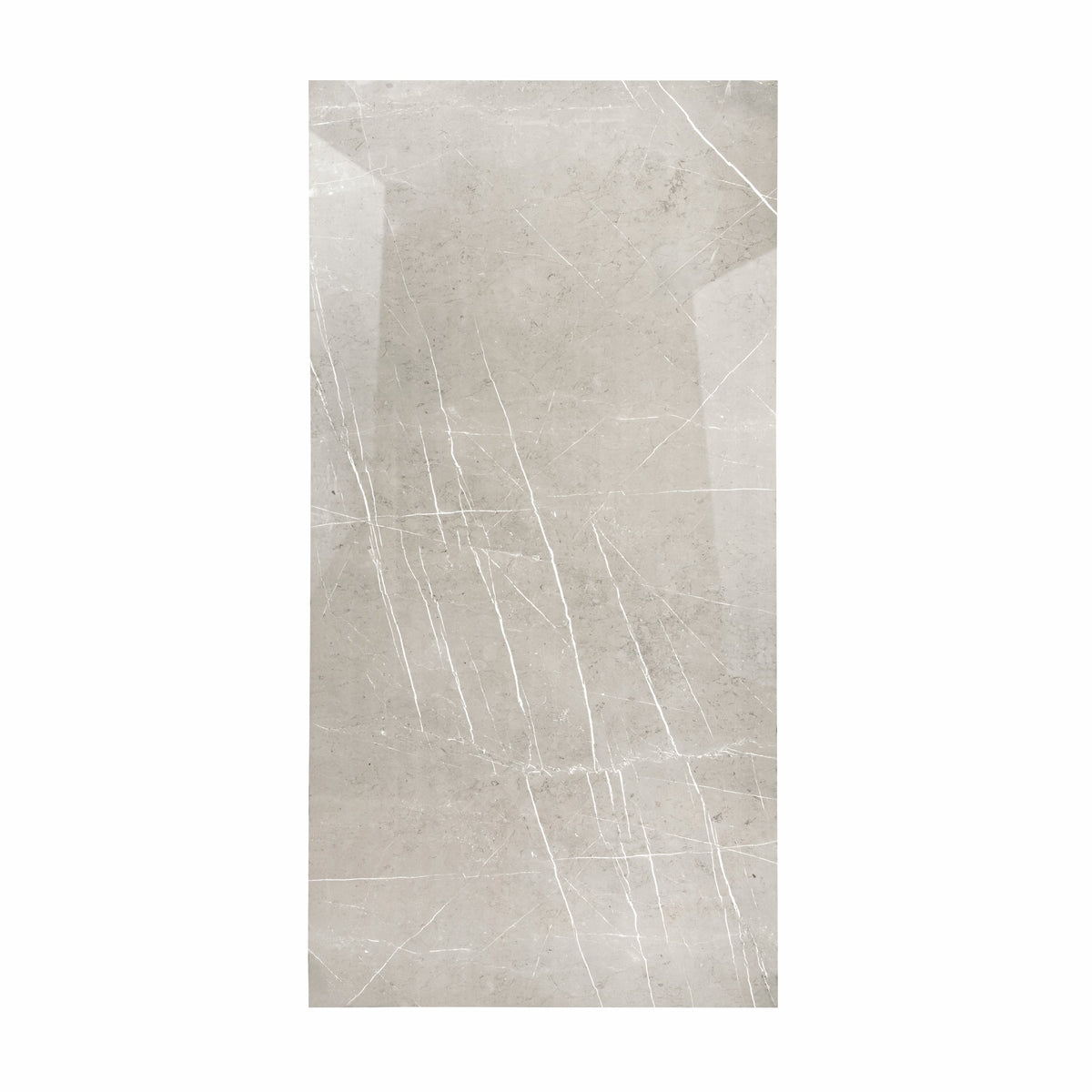Marmo Grey 120x240cm glossy tile with marble-inspired design and grey veining. Perfect for luxury interiors with a seamless, polished finish.