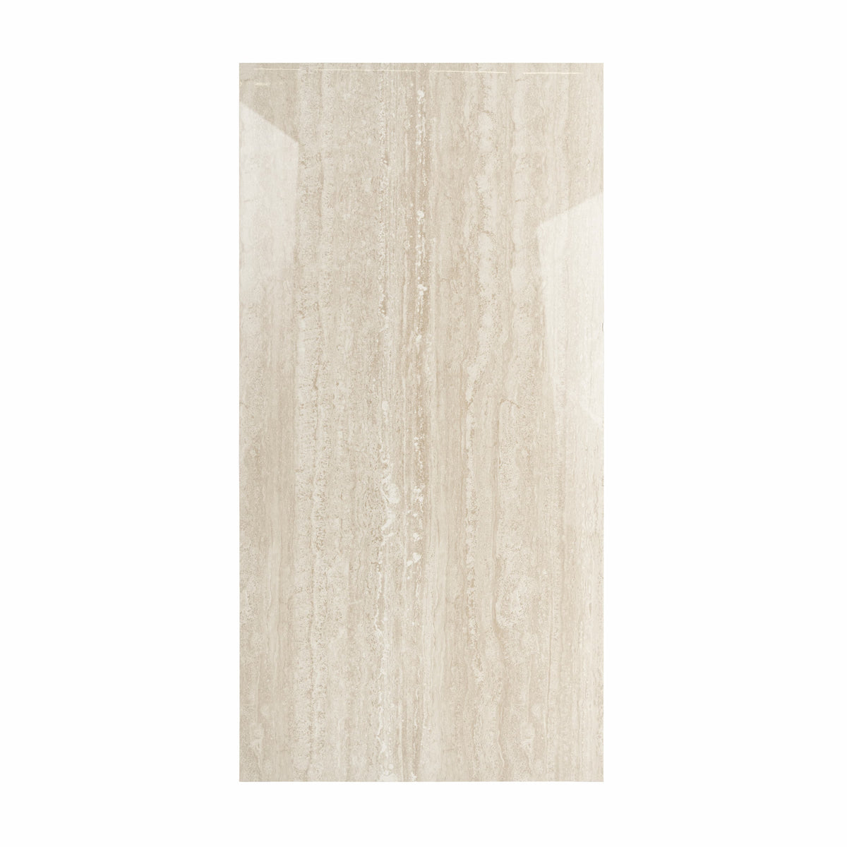 New Travertino Ivory 120x240cm glossy porcelain tile with travertine stone effect. Durable 9mm design for timeless walls and floors.