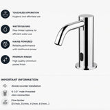 703502 electronic pre-mixed washbasin tap with mains-powered operation, above-counter installation, G 1/2” threaded connection, and adjustable flow limiter for efficient water control.