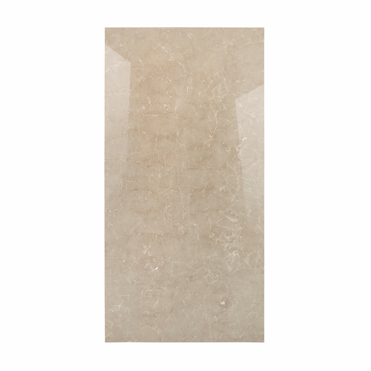 Cityscape Griege Endless porcelain slab displayed on easel against luxury backdrop showing warm greige marble with delicate white veining for UAE interior design