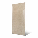 Cityscape Griege Endless large format porcelain slab angled view highlighting glossy greige marble finish, subtle natural movement, and rectified edges