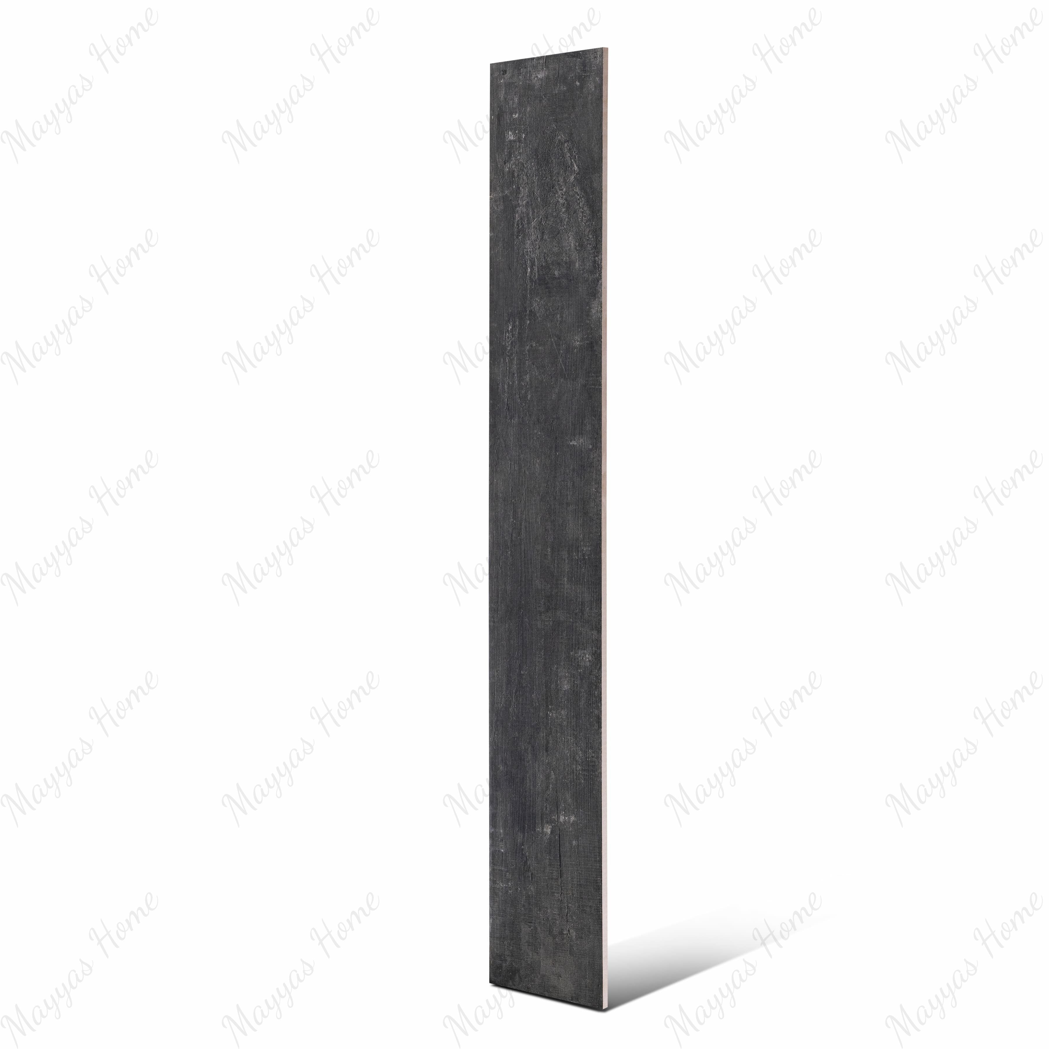 Dark grey-black weathered wood effect porcelain tile for modern UAE interiors
