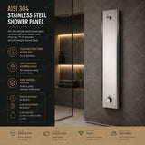 AISI 304 stainless steel shower panel with 15–25 second timed mixer tap, anti-hanging shower head and anti-vandal design for commercial facilities in UAE.