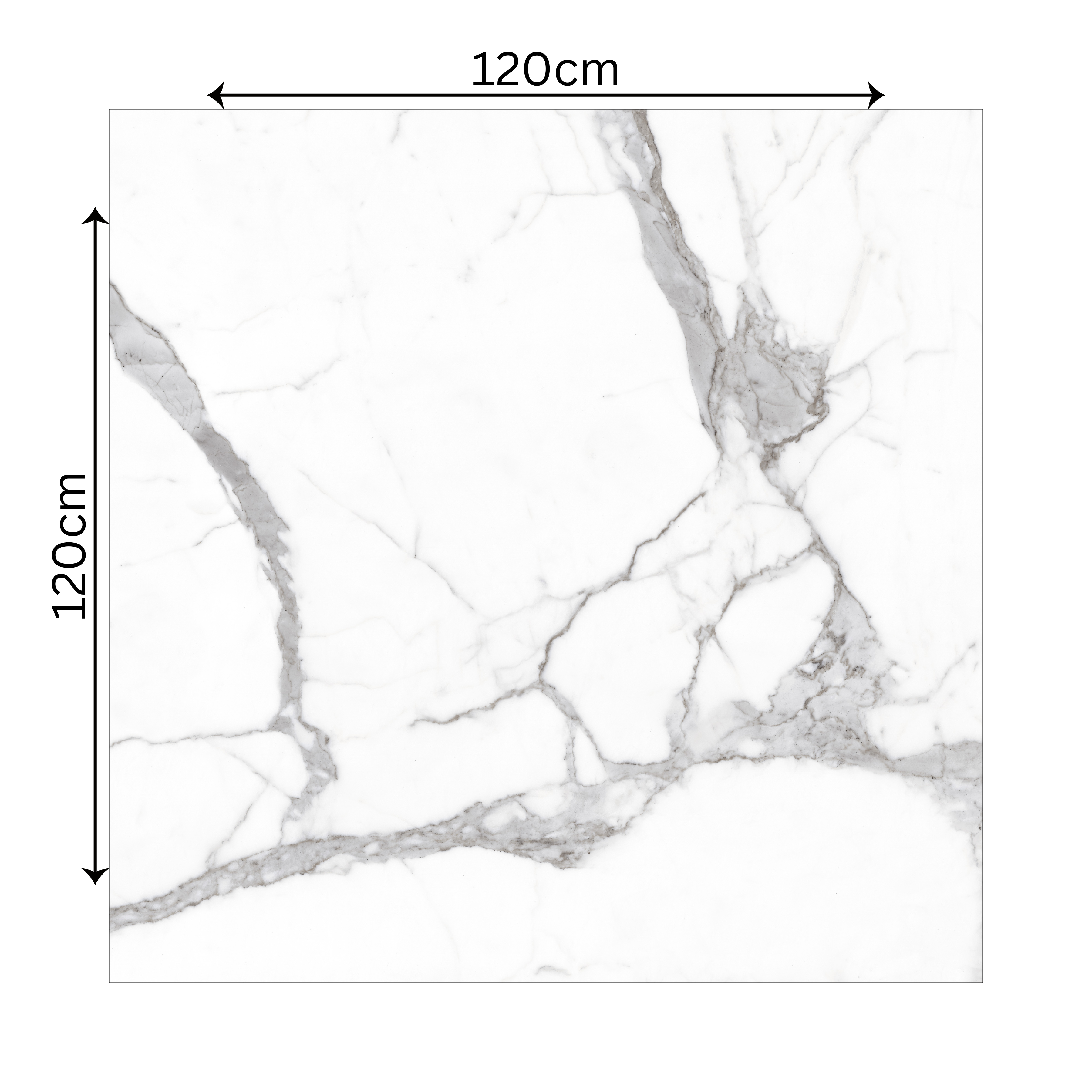 ALPS STATUARIO – 120x120cm glossy white marble look porcelain tile. A luxurious large format option ideal for modern floors and walls.