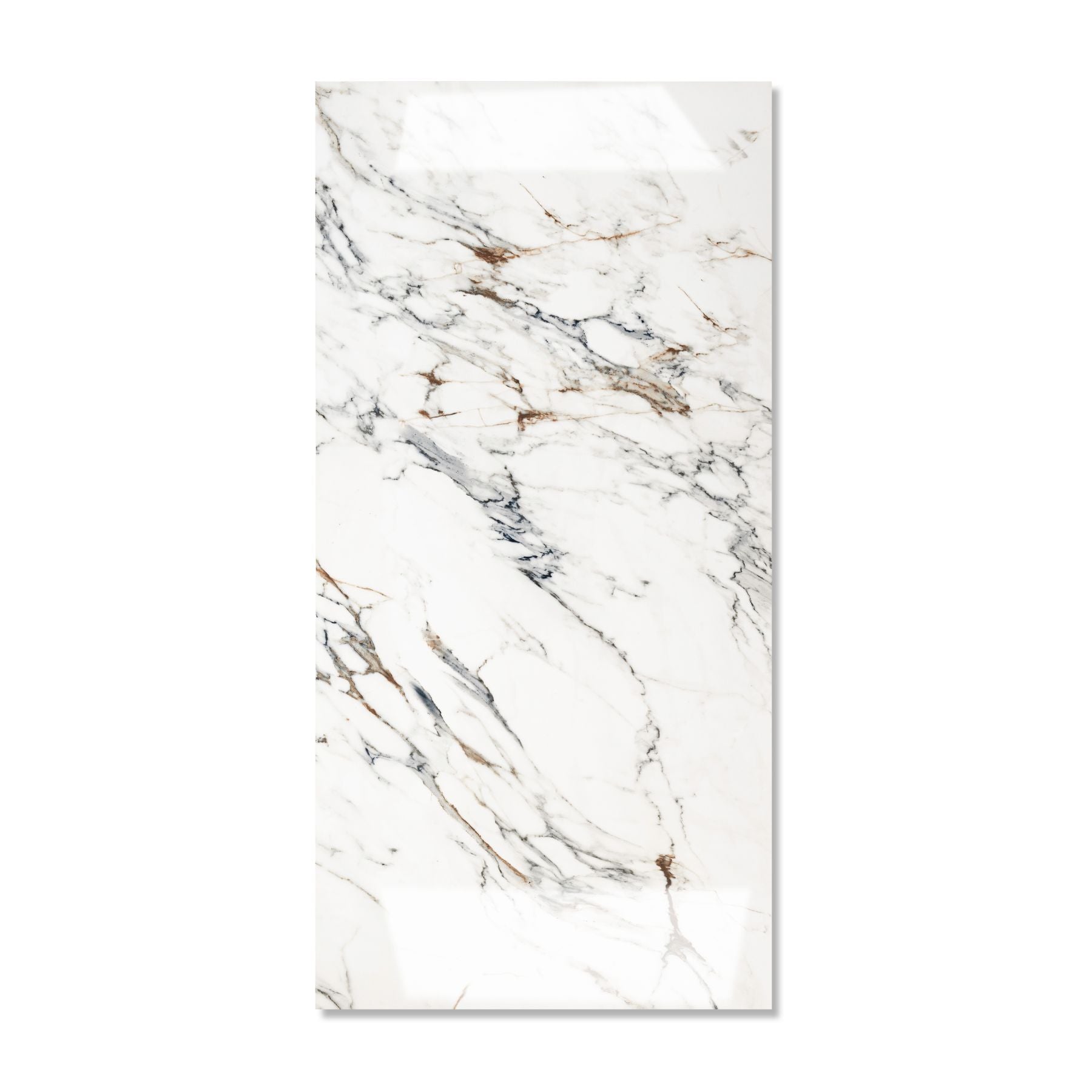 Aristo Statuario 80x160cm glossy porcelain tile, 09mm thick with bold marble veining. Elegant high-gloss finish, perfect for luxury interiors.
