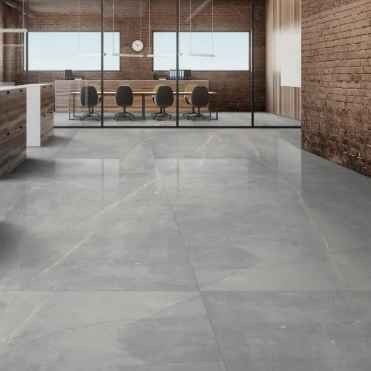 Armani Grey 120x278cm glossy porcelain tile. Elegant grey marble look with natural veining, 09mm durable thickness, and a luxury glossy finish.