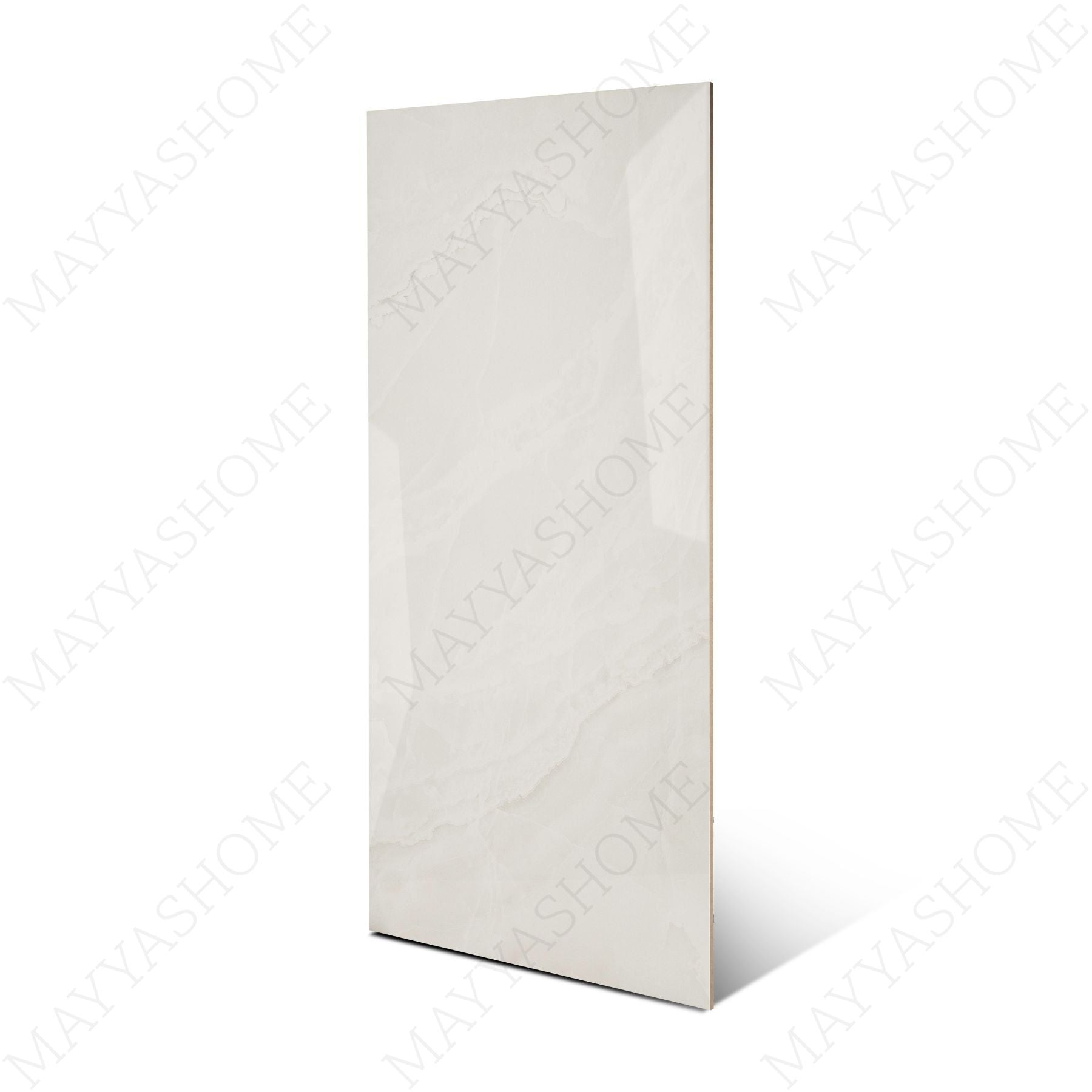 Artico Onyx Bianco glossy marble effect porcelain tile 60x120cm with 9mm thickness features white base, delicate veining, subtle onyx patterns & polished finish