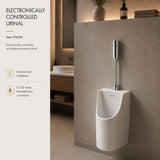 Battery-powered electronic urinal flush valve with chrome finish and external wall installation. Touchless solution for hygienic UAE washrooms.