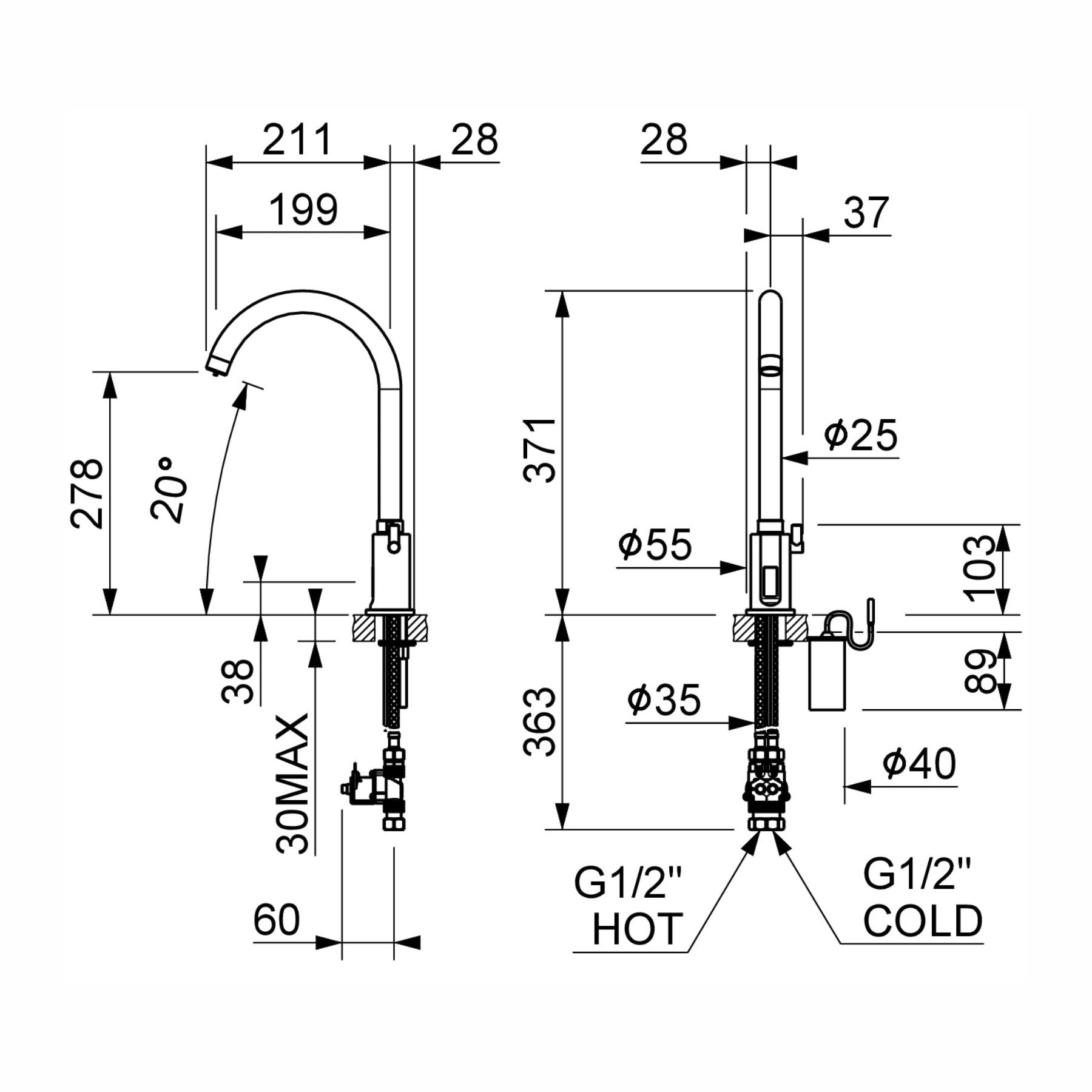 Battery-powered sensor mixer tap with swivel spout, chrome finish and water-saving flow control. Ideal for hygienic commercial and residential washrooms.