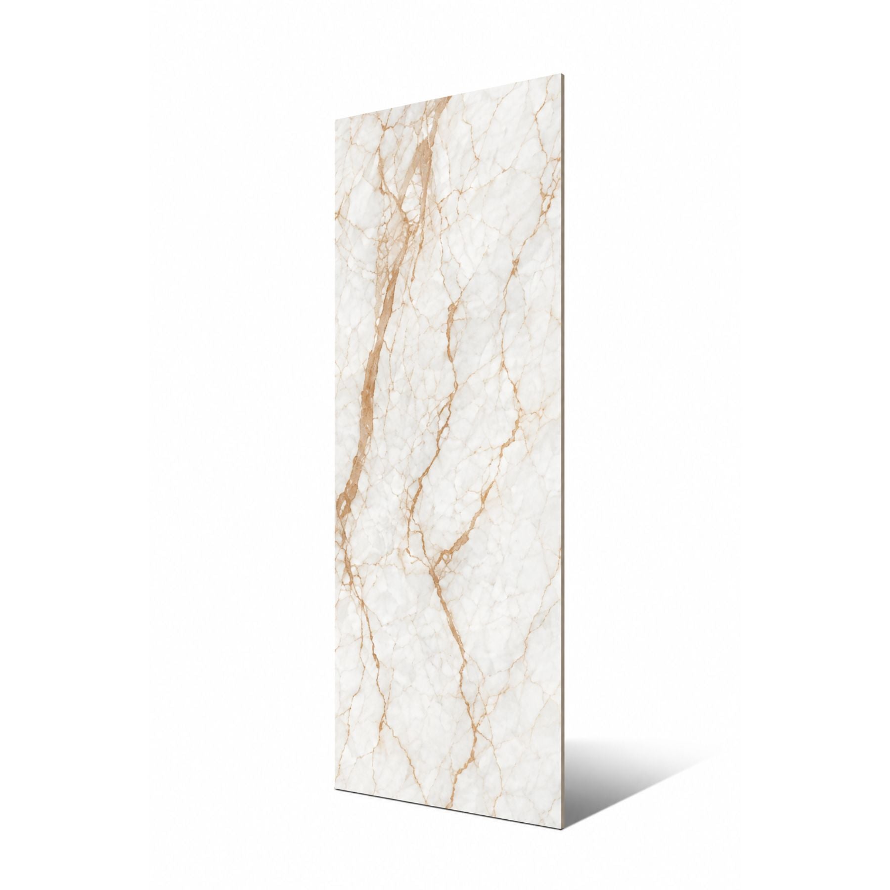 Breccia Arancia polished porcelain tile in 120x280cm with 6mm thickness. Extra-large floor and wall tile for premium residential and commercial interiors.
