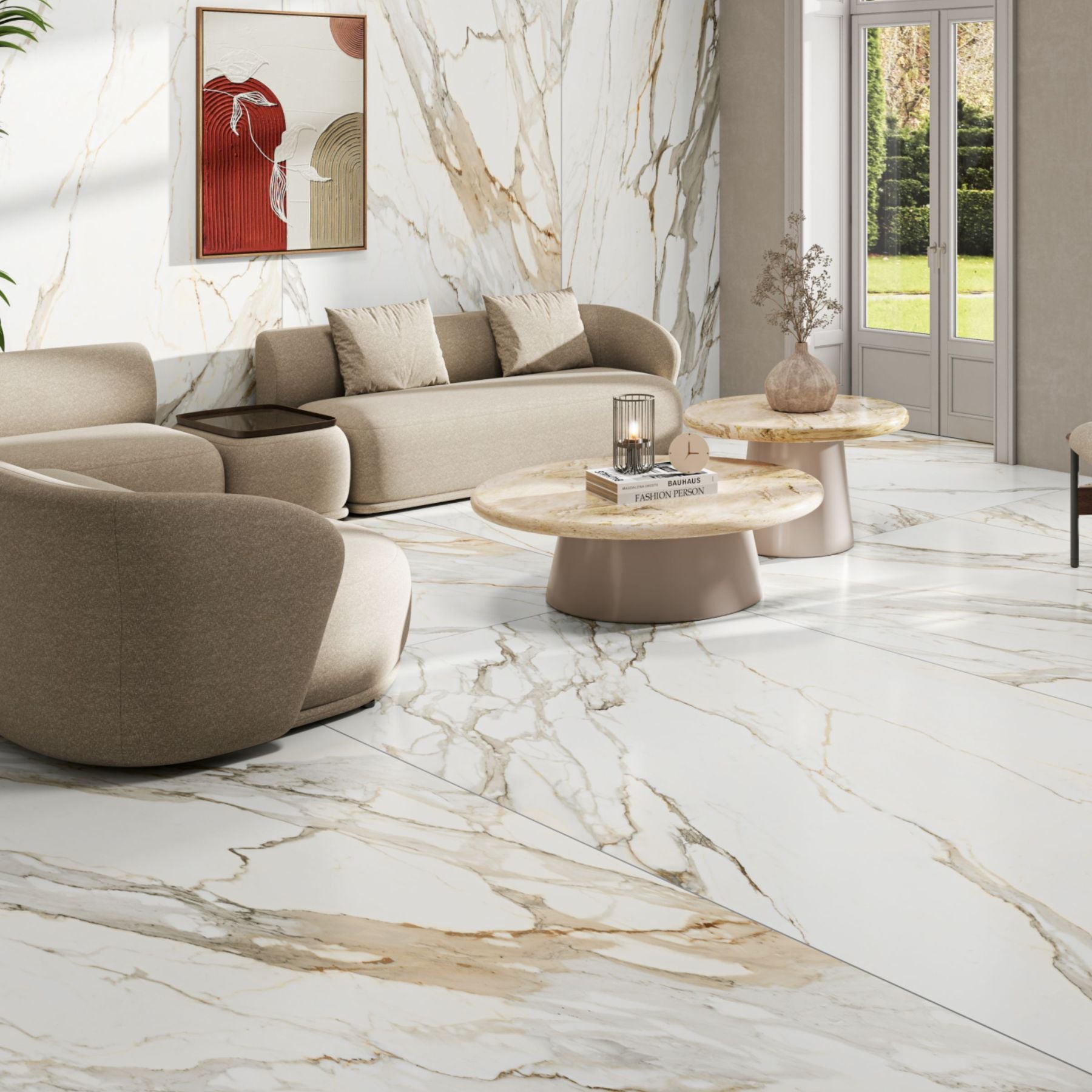 Calacatta Jewel Lush Crisp Colorbody porcelain slab 120x280cm, 9mm thick, with an elegant Calacatta marble look for refined floors, walls and interiors.