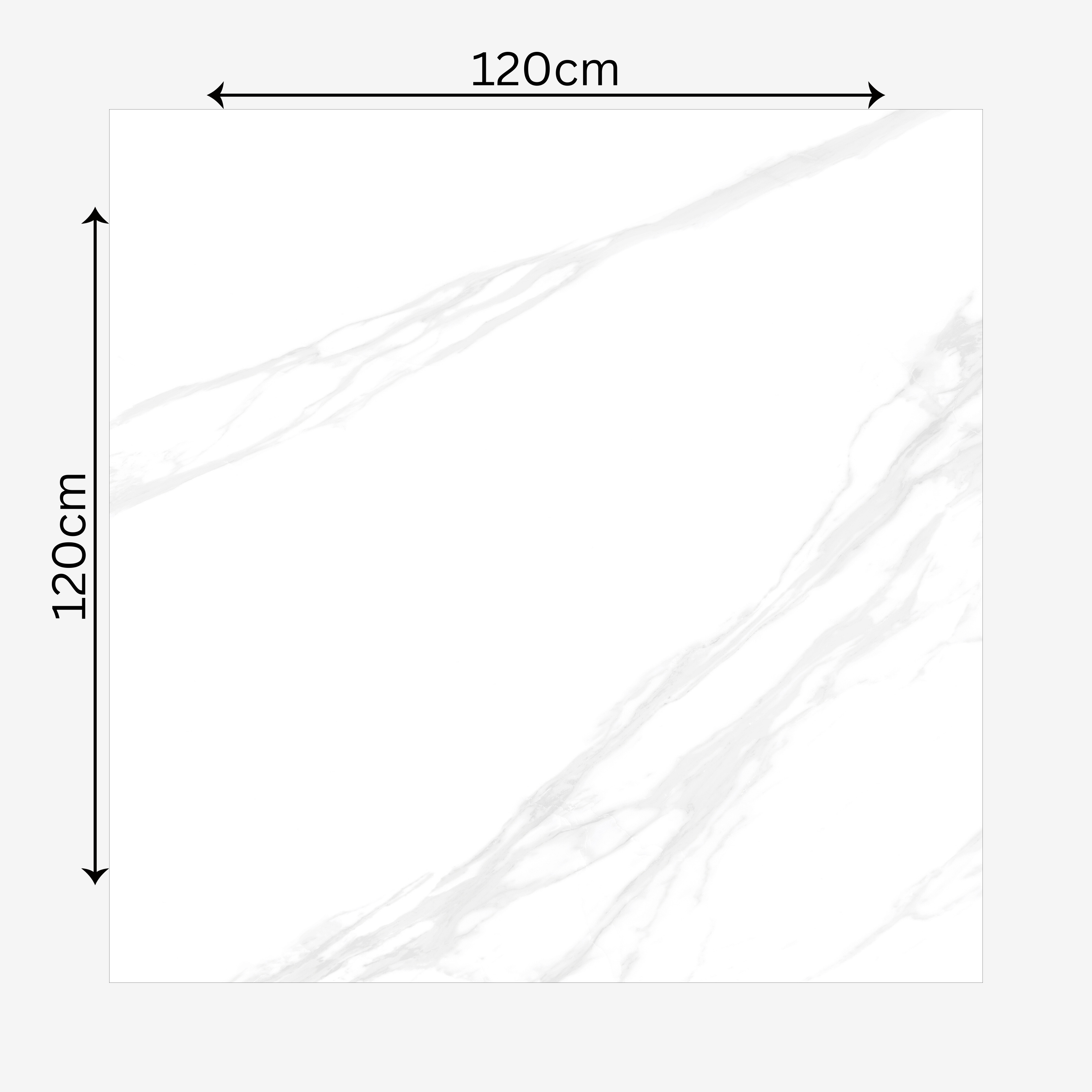 Calacatta White 120x120cm matt porcelain tile with bold grey veining. Elegant marble look, durable and stylish for luxury interiors.