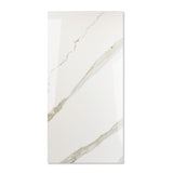 Calcatta Noir glossy marble effect porcelain tile 60x120cm with 9mm thickness features white base, bold black veining and polished finish.