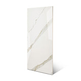 Calcatta Noir glossy marble effect porcelain tile 60x120cm with 9mm thickness features white base, bold black veining and polished finish.