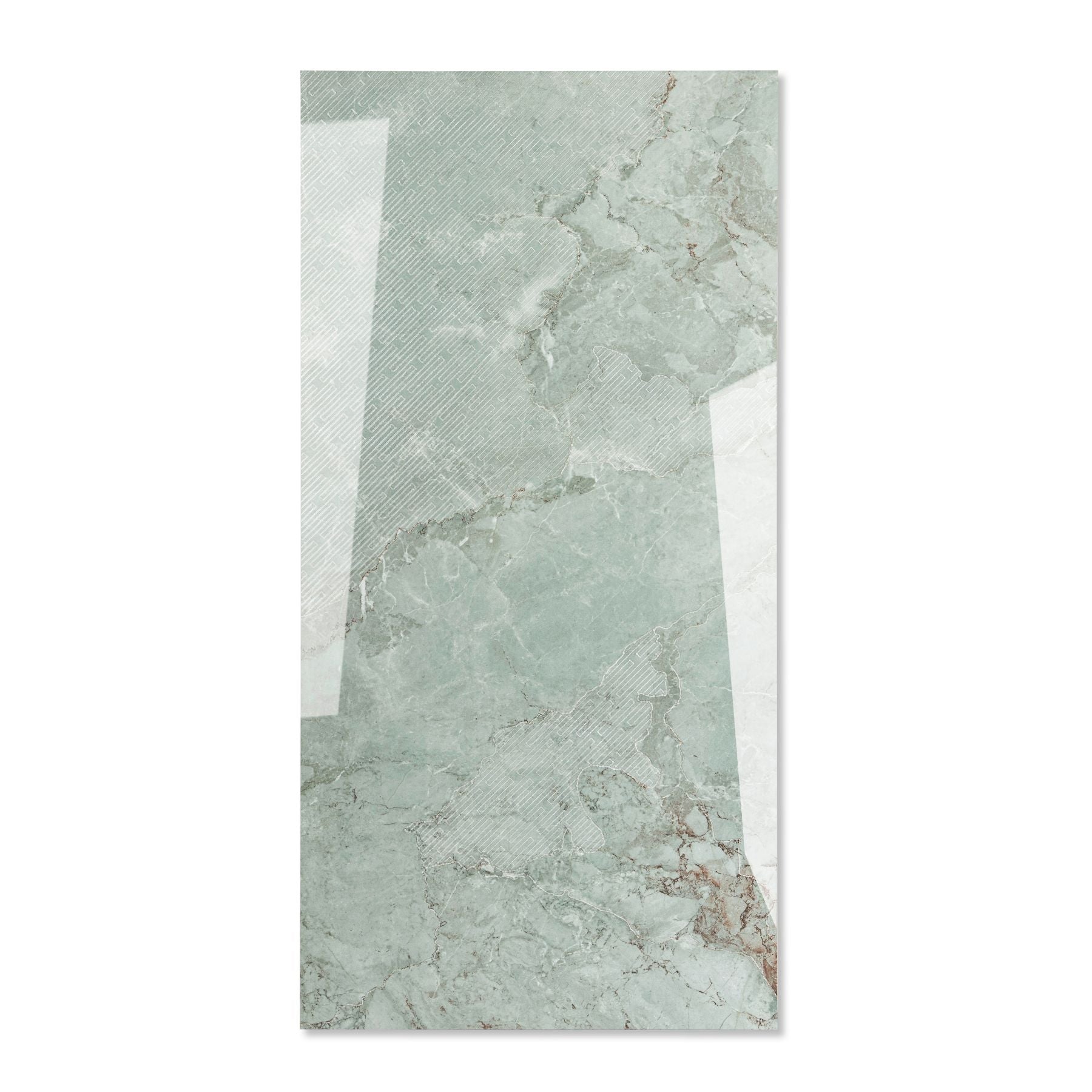 Calci Green glossy marble effect porcelain tile 60x120cm with 9mm thickness features rich green tones and a refined polished finish.