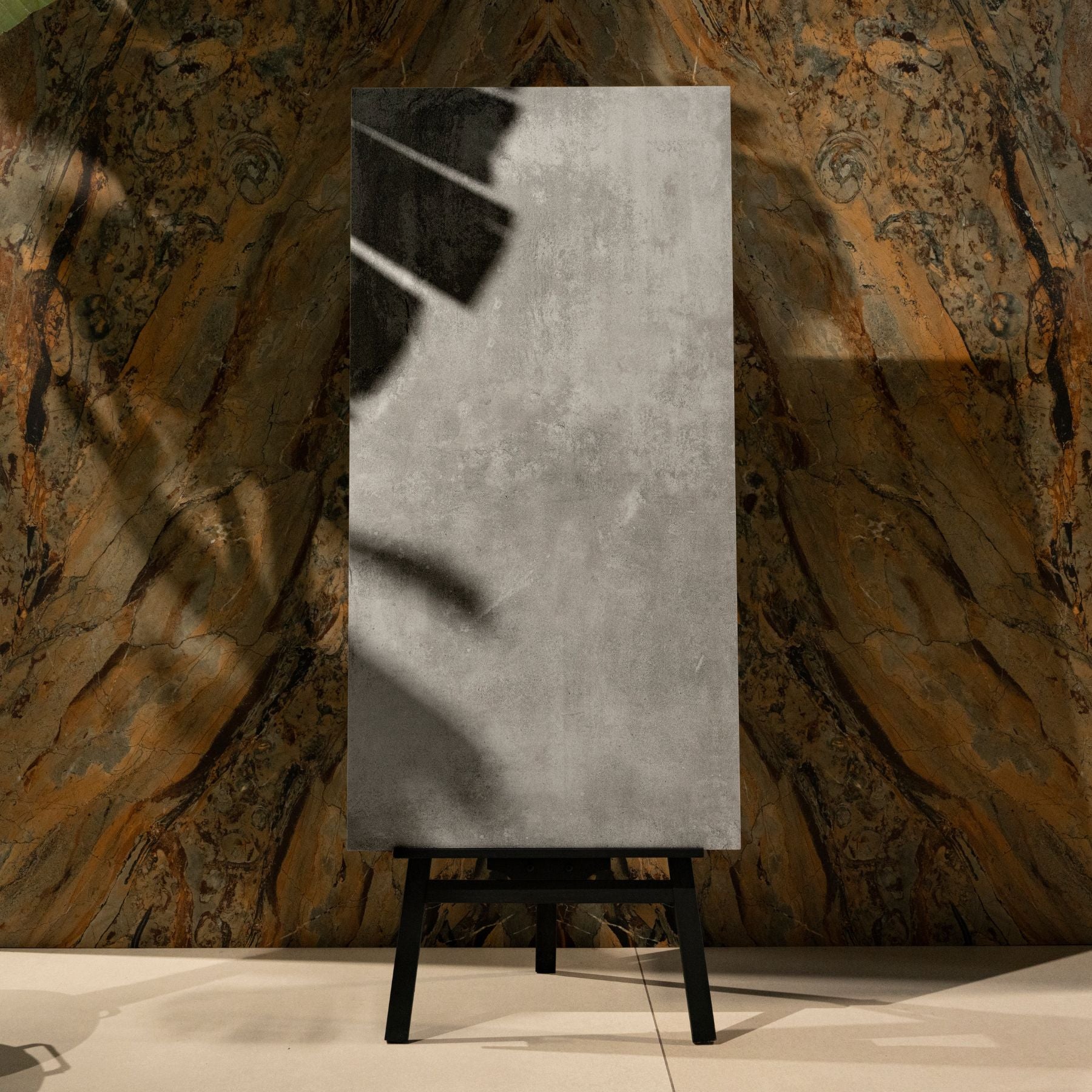 Concrete Grey porcelain tile in 60x120cm size with modern concrete look, neutral grey tones and durable 9mm thickness for floors and walls.