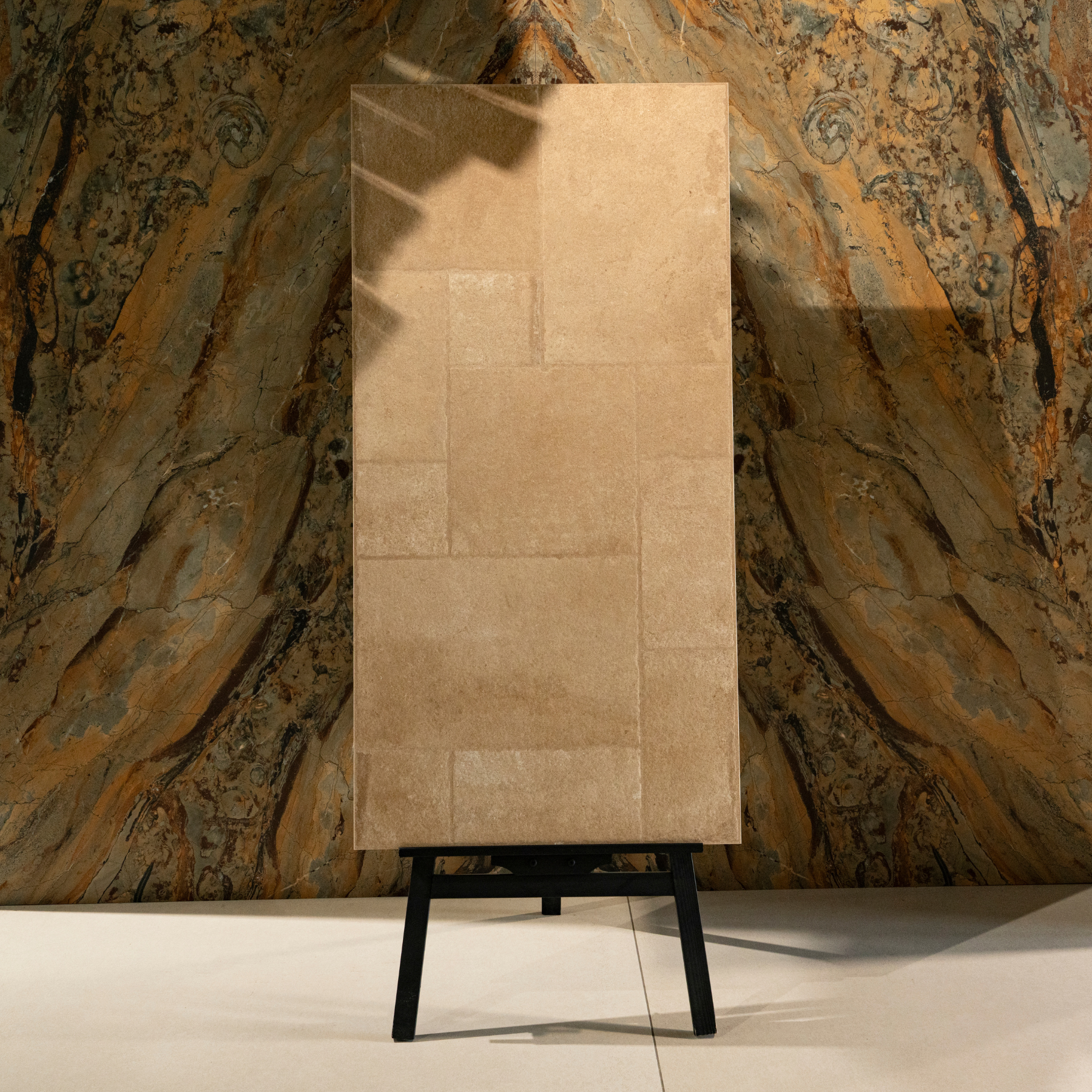 Cottage Clay Cubix porcelain tile 60x120cm 9mm thickness, clay stone look with geometric decor, durable porcelain tile for modern walls and floors.