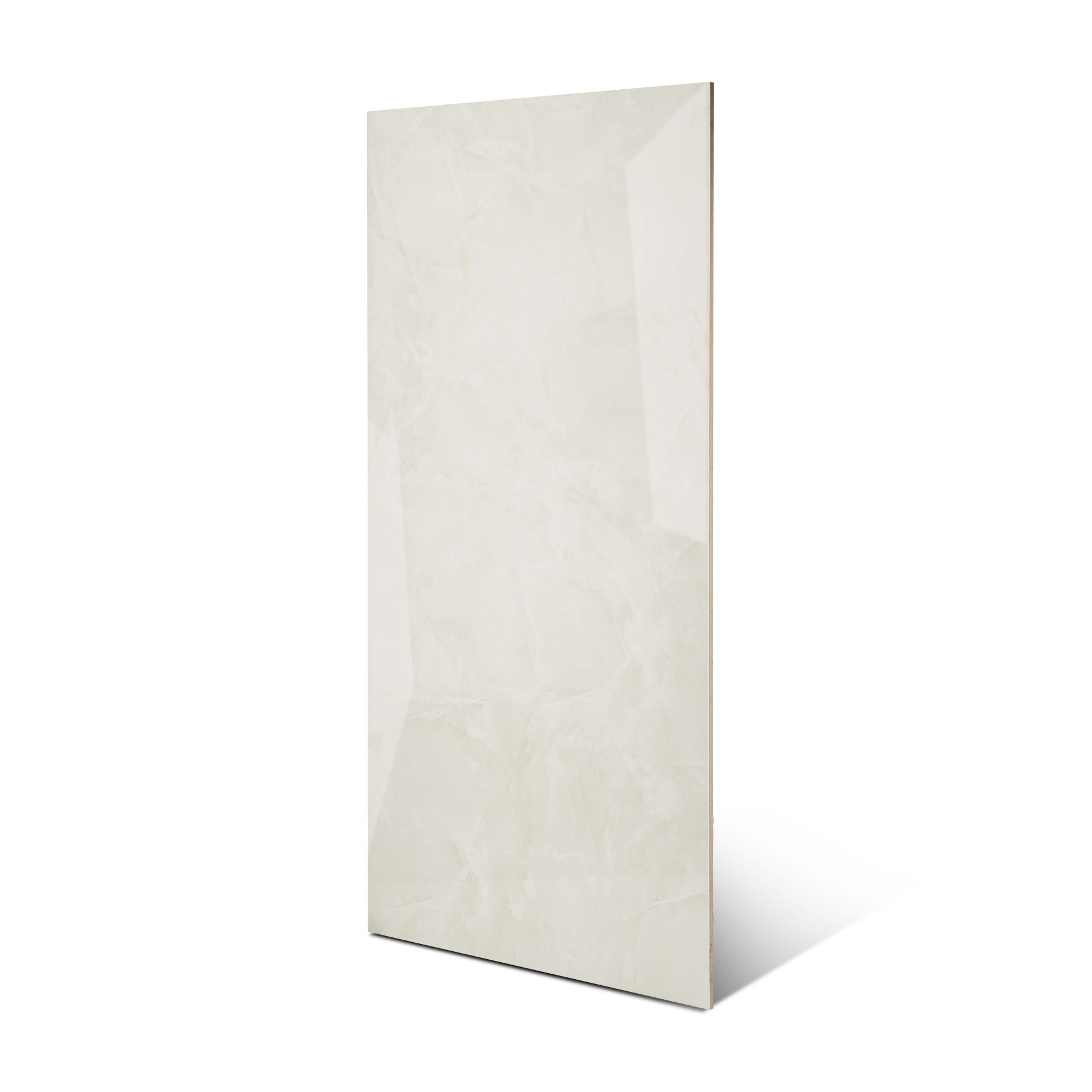 Crema White glossy marble effect porcelain tile 60x120cm with 9mm thickness features soft cream tones, subtle veining and elegant polished finish.