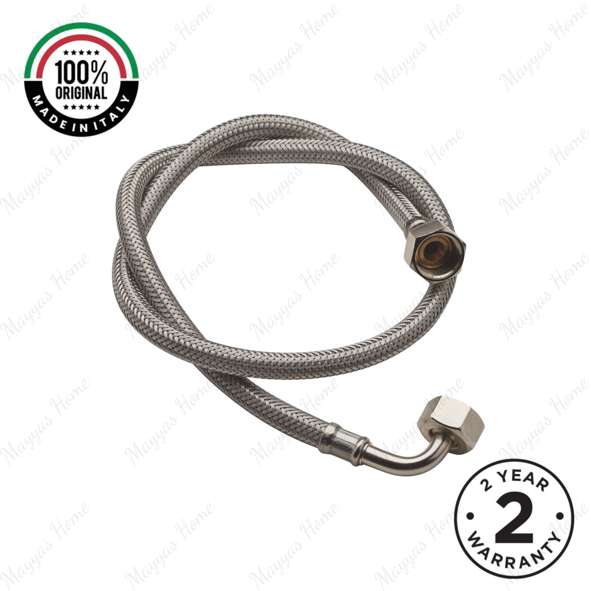 DN8 steel braided flexible hose with 1300mm length, straight and 90° G1/2 female connections. Ideal for commercial and residential plumbing projects in UAE.