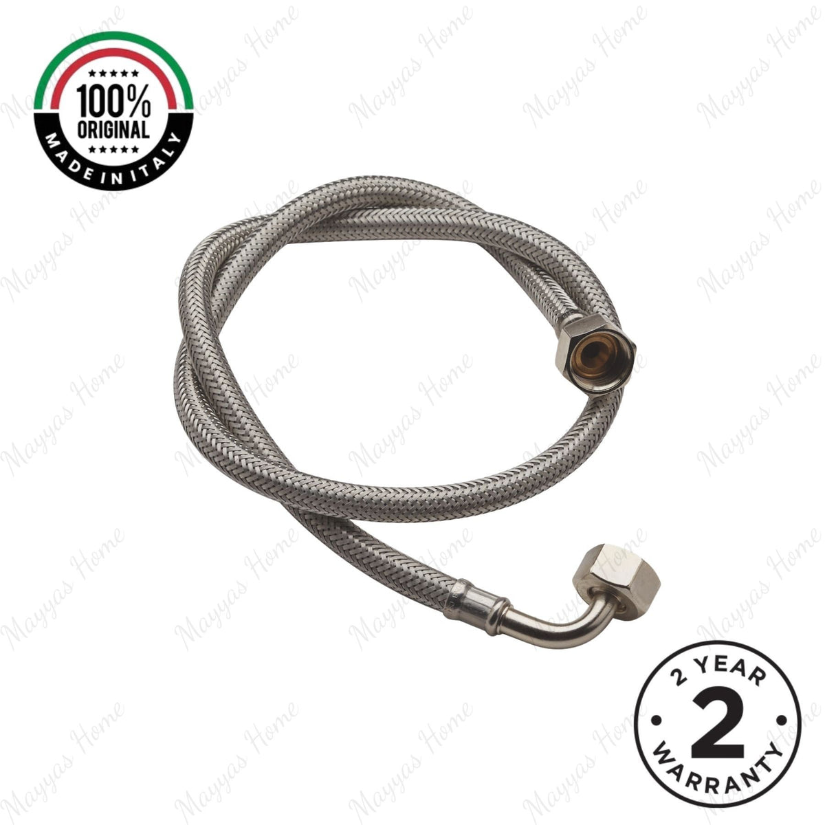 DN8 steel braided flexible hose with 900mm length, straight and 90° G1/2 female connections. Ideal for commercial and residential plumbing projects in UAE.
