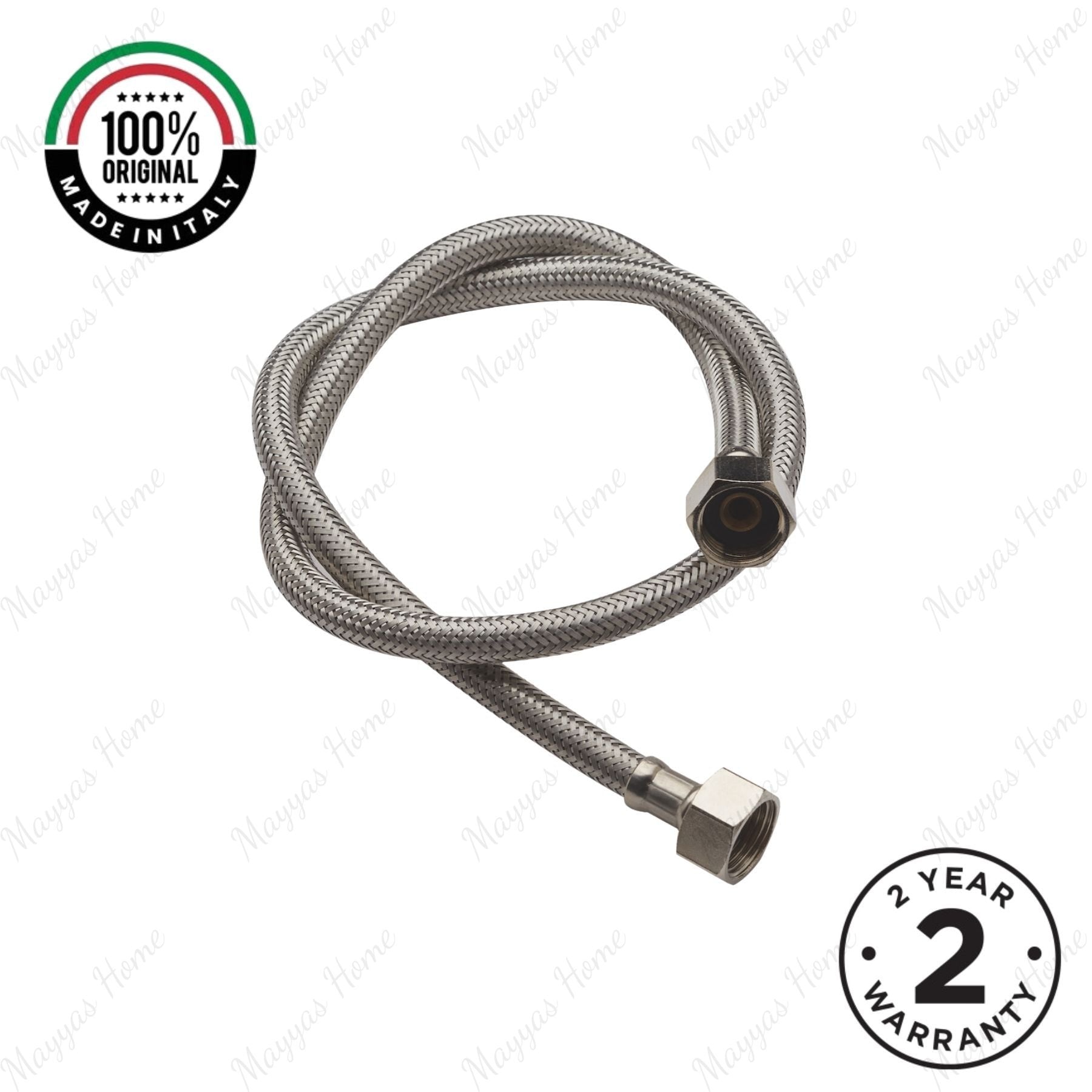 DN8 steel braided hose with 900mm length and straight G1/2 female connections. Ideal for commercial, residential and plumbing installations across UAE.
