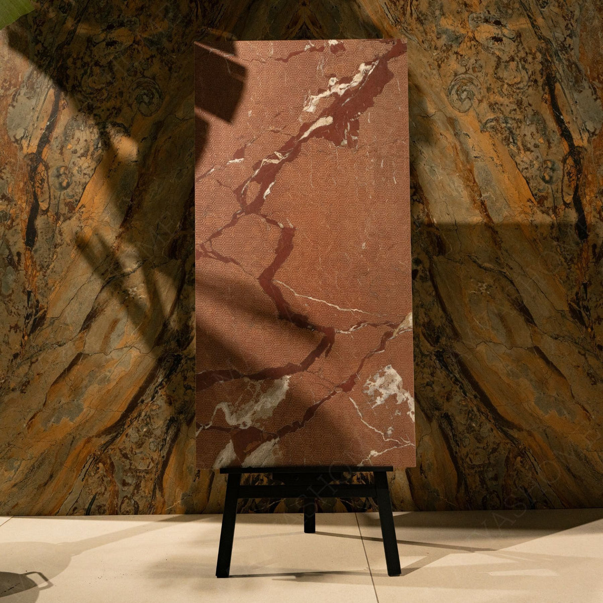 Edina Brick Red Porcelain Tile 60x120cm with Mould Tech Matt finish. Durable 9mm tile, modern design, perfect for walls and floors.