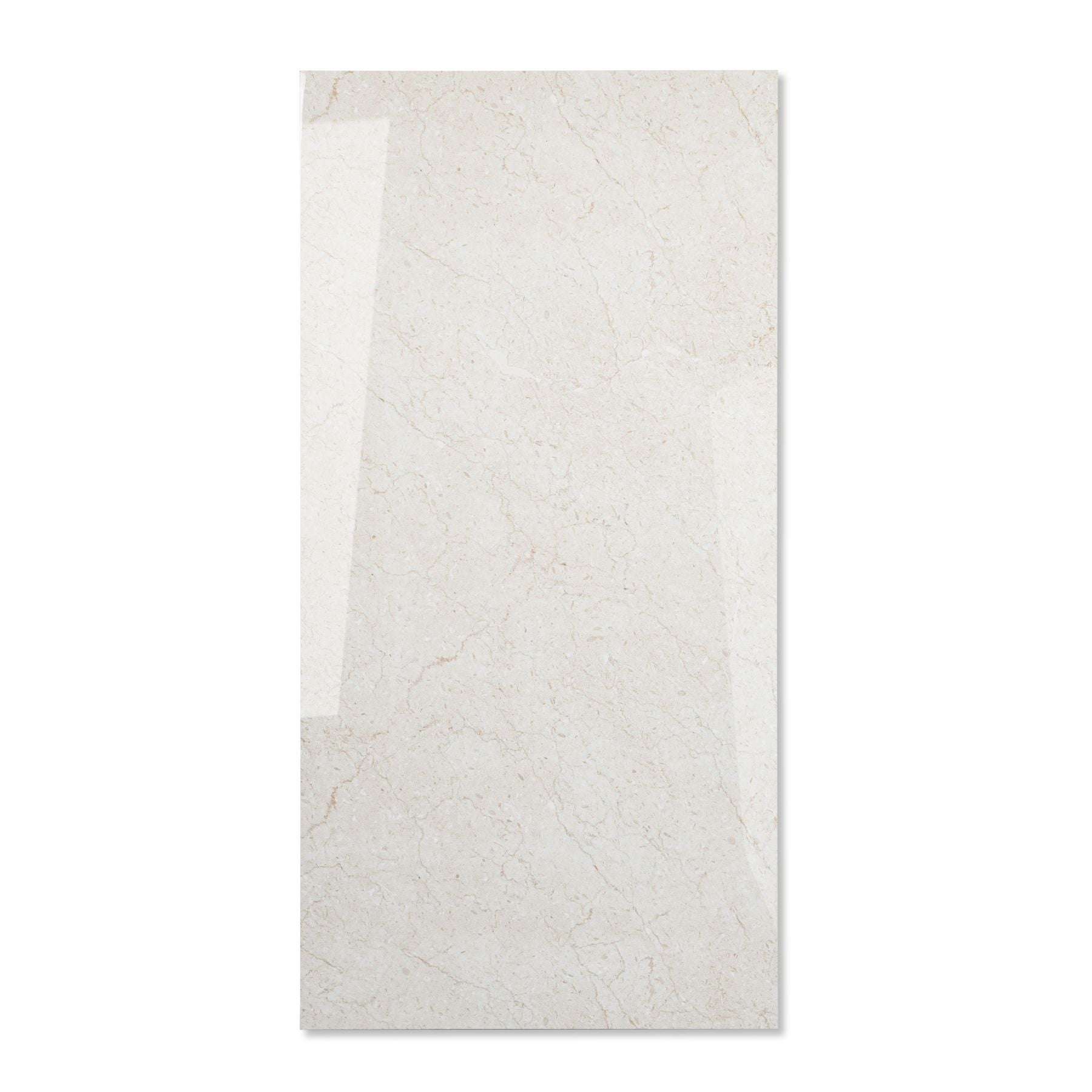 Everglade Marfil glossy marble look porcelain tile 60x120cm with 9mm thickness features warm cream tones, polished shine, and durable performance.