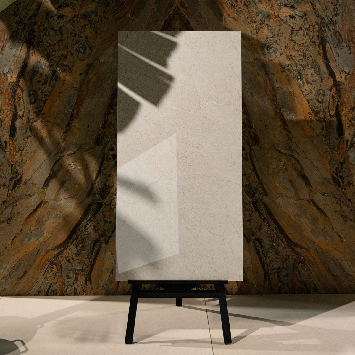 Everglade Marfil glossy marble look porcelain tile 60x120cm with 9mm thickness features warm cream tones, polished shine, and durable performance.