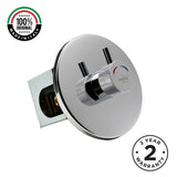 Extended built-in timed shower tap with 15–25 second push-button control, installation box and anti-vandal protection for commercial and public facilities.