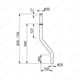External telescopic S exhaust pipe with Ø25mm outlet for exposed plumbing systems. Ideal for commercial, hospitality and residential bathroom projects in UAE.