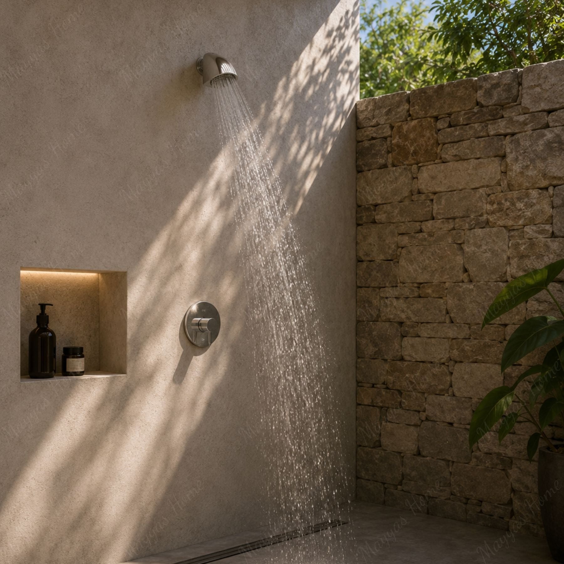 Fixed jet anti-hanging shower head with wall-mounted design, G1/2 male connection and water-saving flow limiter options. Ideal for secure facilities across UAE.