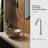 Fixed washbasin spout for above-counter installation with G1/2 male threaded connection. Ideal for hotels, offices, healthcare and commercial bathrooms in UAE.