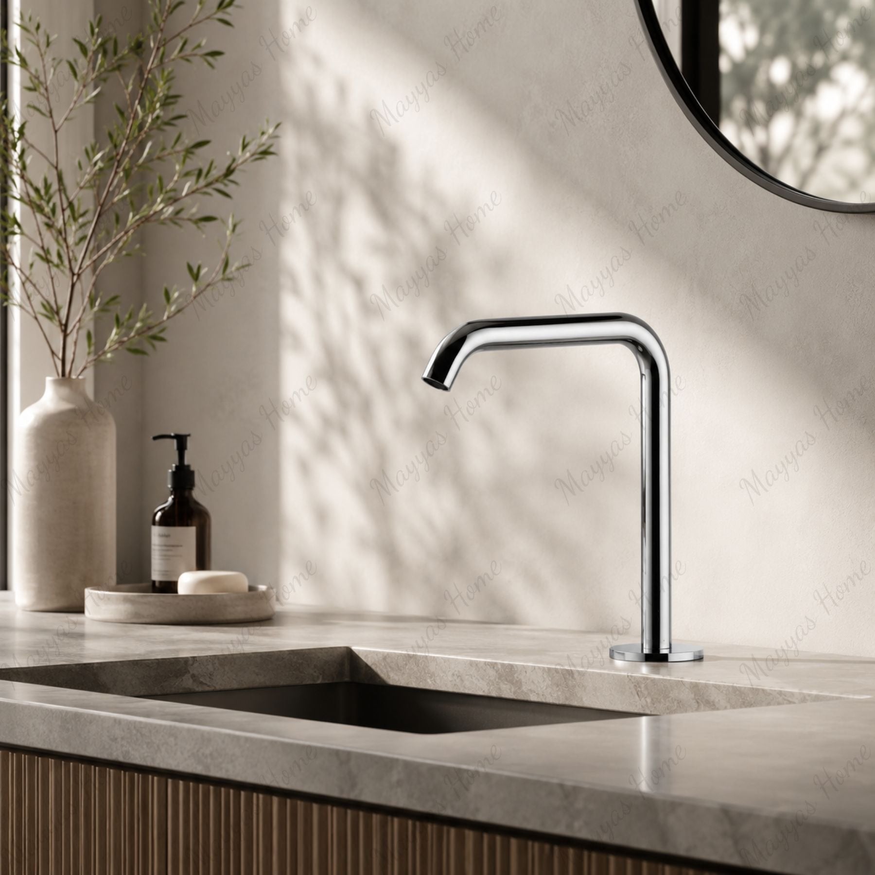 Fixed washbasin spout for above-counter installation with G1/2 male threaded connection. Perfect for hotels, offices, hospitals and commercial bathrooms in UAE.