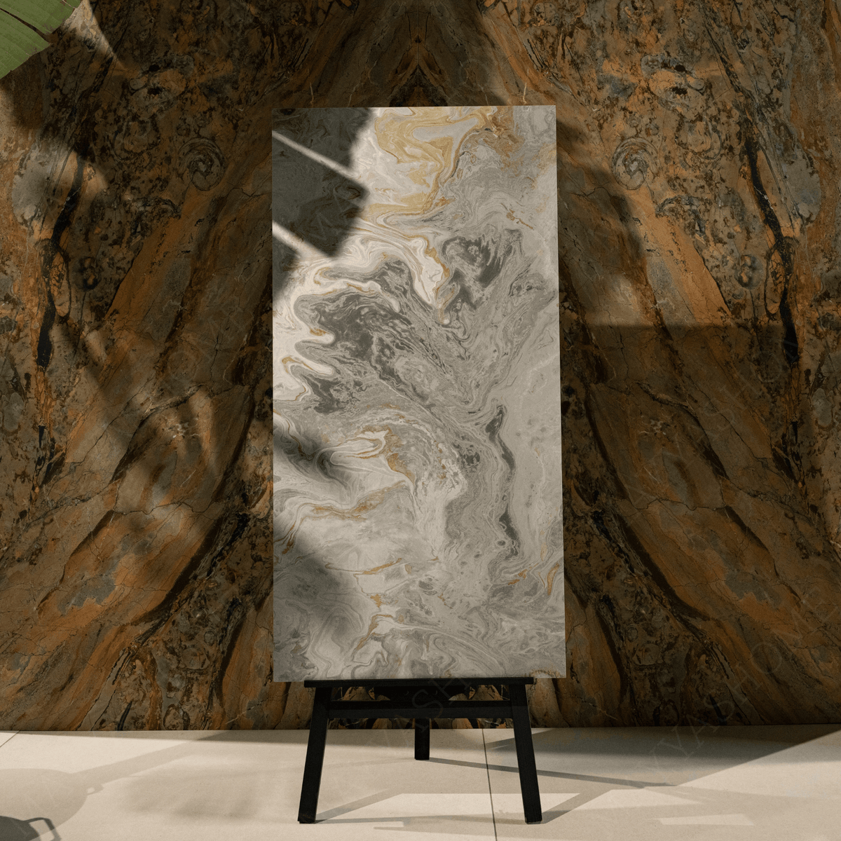 Fusion Gold porcelain tile 60x120cm with 9mm thickness features a bold marble look with gold veining, durable porcelain body for floors and walls.