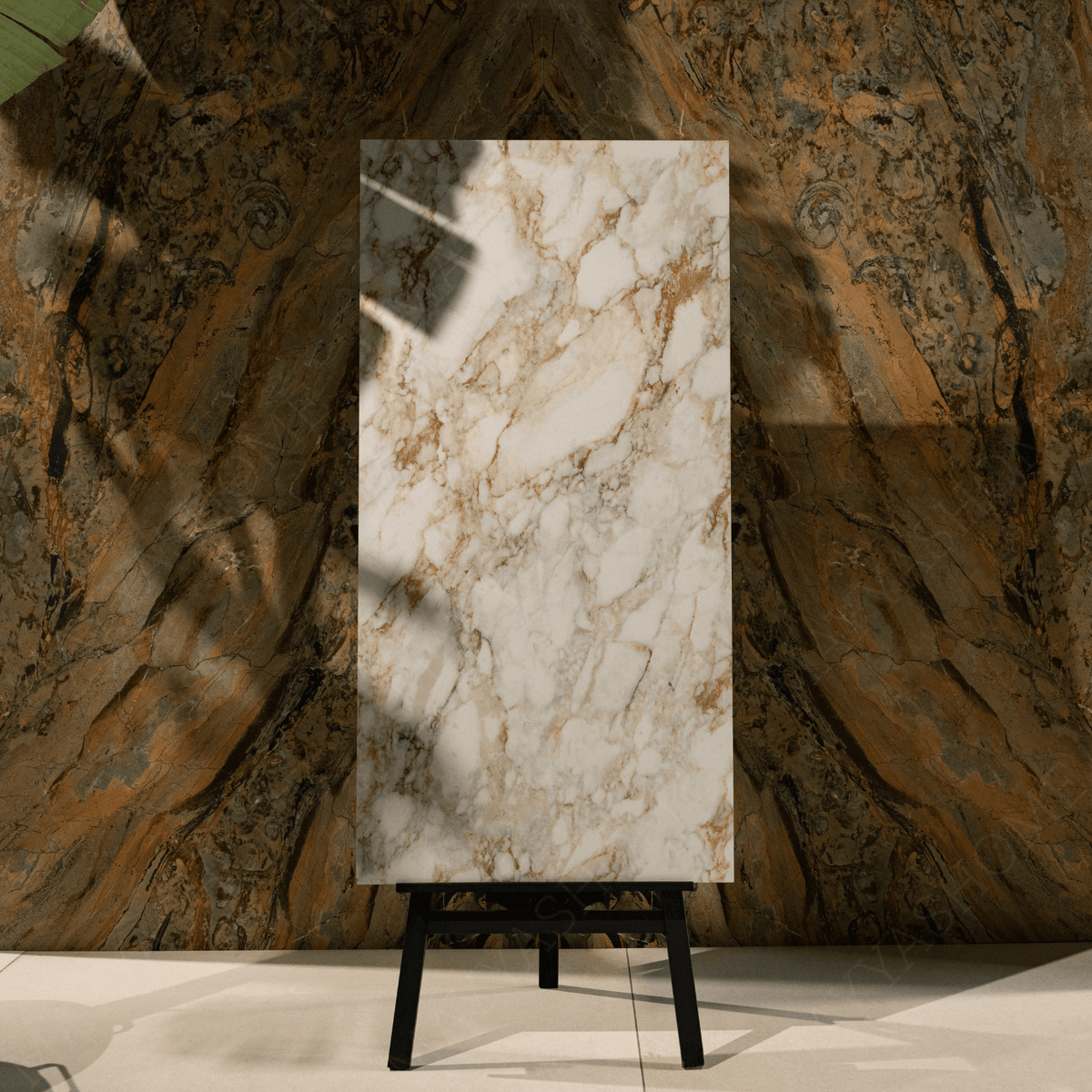 Giza Gold porcelain tile 60x120cm with 9mm thickness features a luxury marble look with gold veining, durable porcelain body for floors and walls.