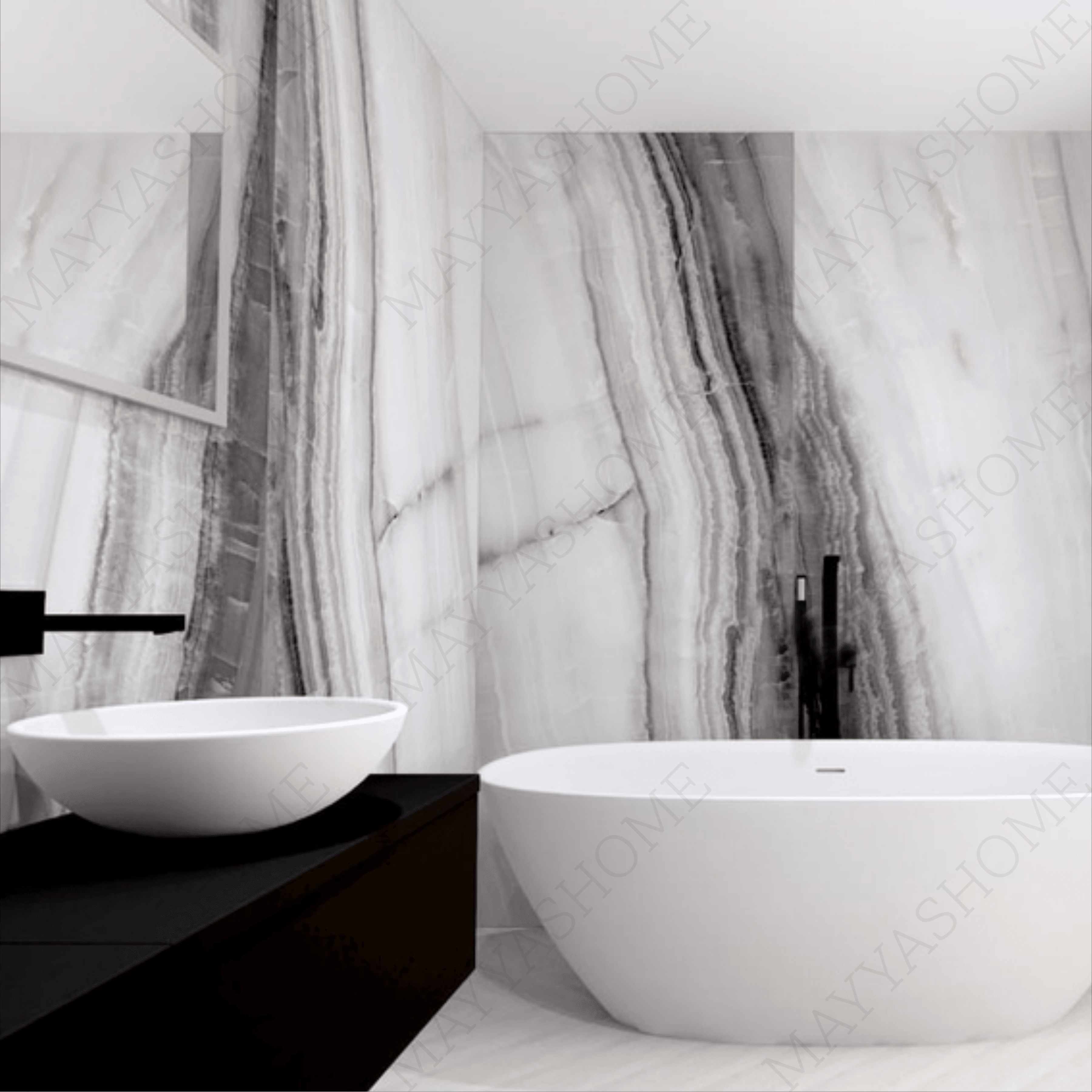 Graphite Onyx 120x240cm glossy tile with bold dark veining and premium onyx design. Ideal for feature walls, luxury floors, and modern interiors.