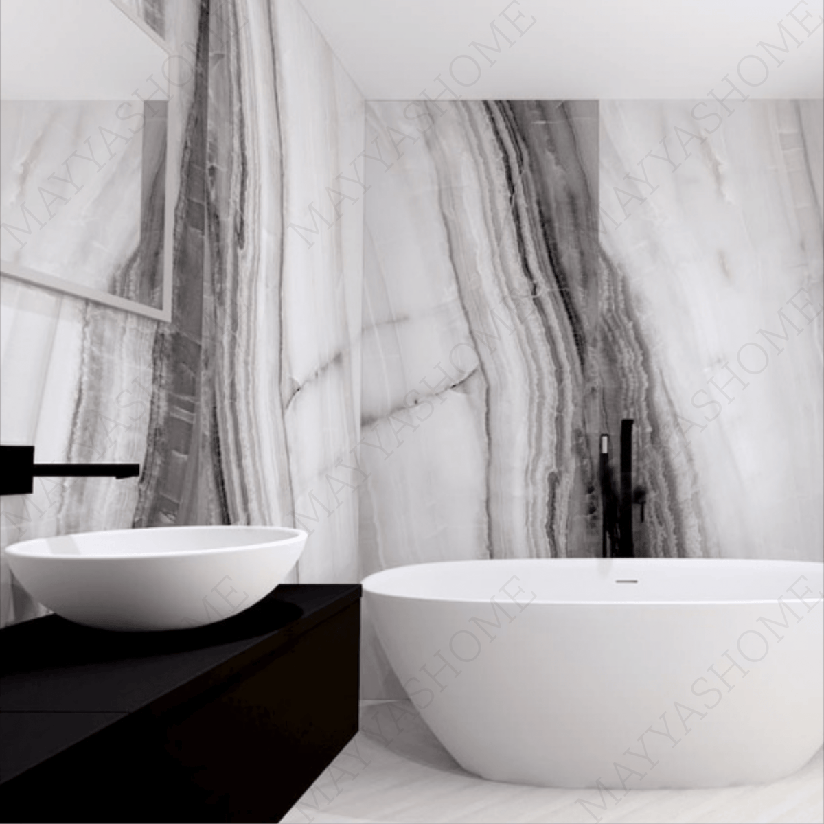 Graphite Onyx 120x240cm glossy tile with bold dark veining and premium onyx design. Ideal for feature walls, luxury floors, and modern interiors.