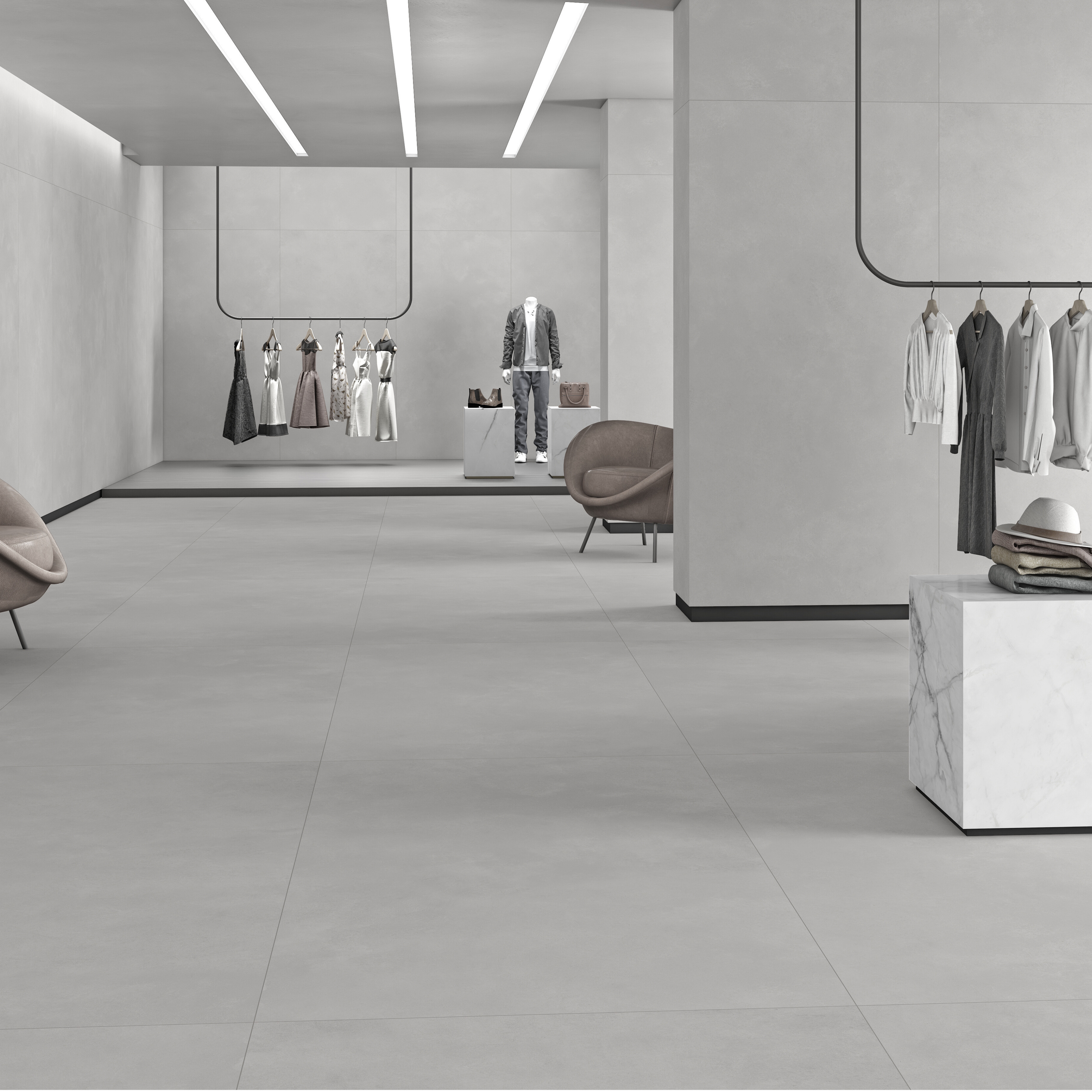 ICONA GREY 120x278cm grey stone look tile with subtle texture and a refined matt finish. A premium large format tile for modern, minimalist interiors