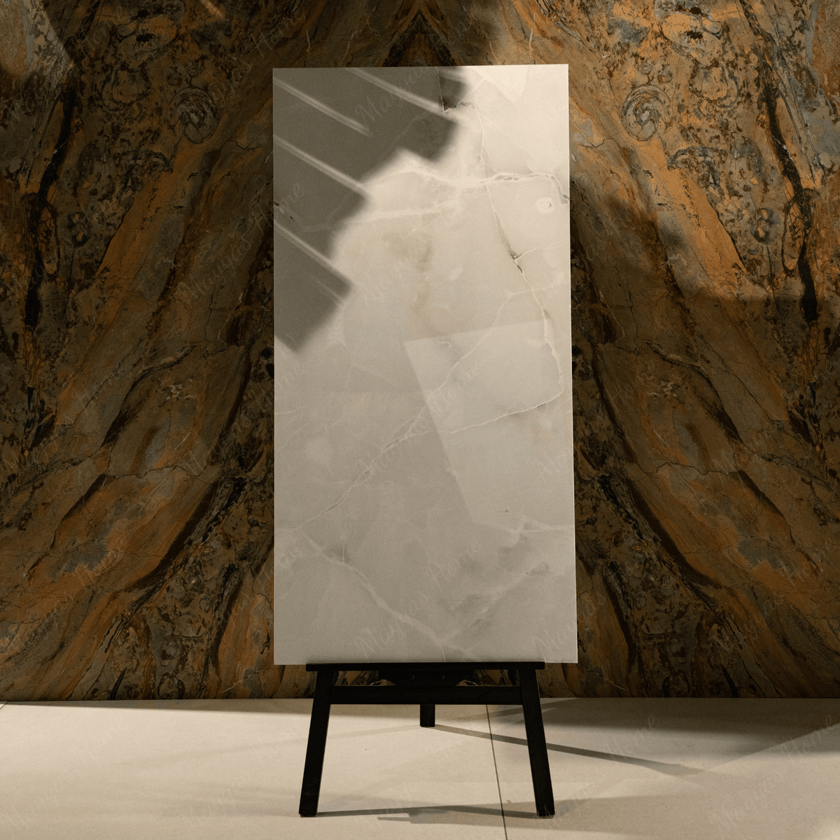 Infinity Bell Onyx porcelain tile 60x120cm 9mm thickness, luxury onyx marble look design, durable porcelain tile for elegant floors and walls.