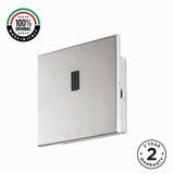 Italian-made electronic urinal flush valve with battery-powered sensor operation, concealed installation, and brushed steel finish for hygienic UAE washrooms.